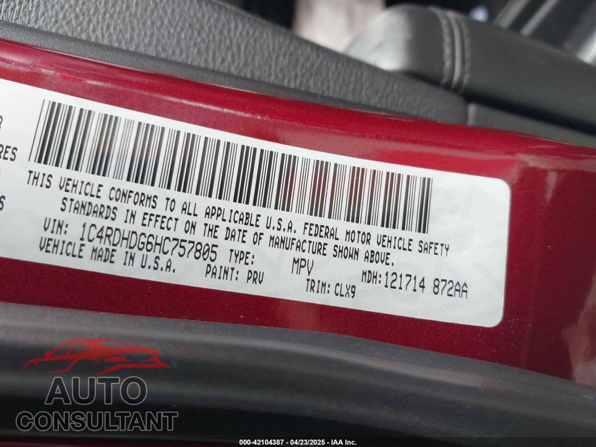 DODGE DURANGO 2017 - 1C4RDHDG6HC757805