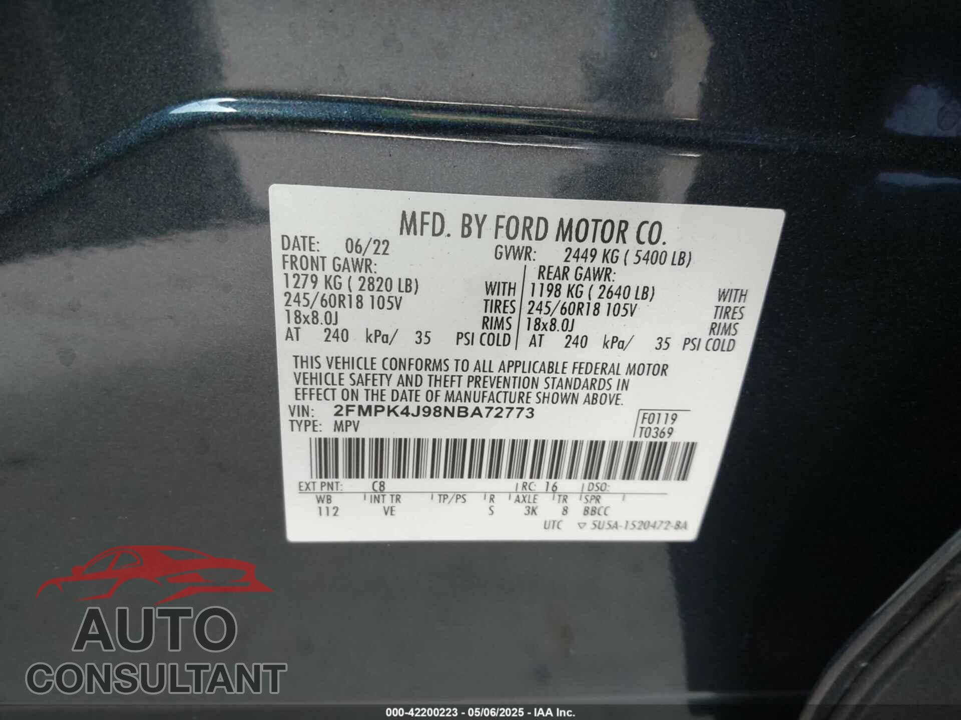 FORD EDGE 2022 - 2FMPK4J98NBA72773