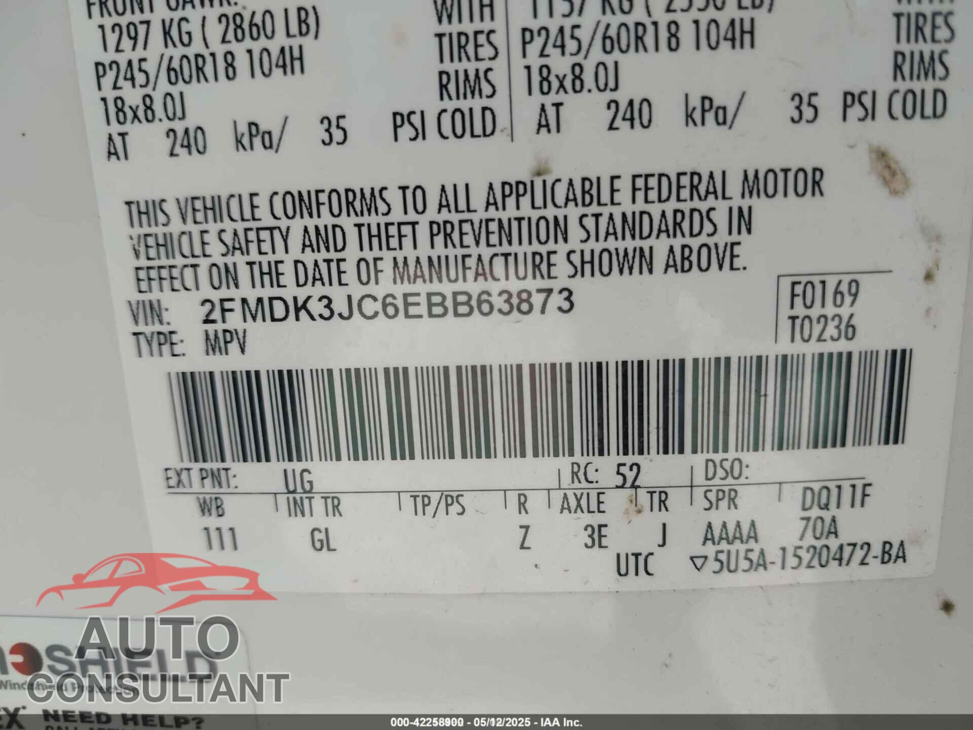 FORD EDGE 2014 - 2FMDK3JC6EBB63873