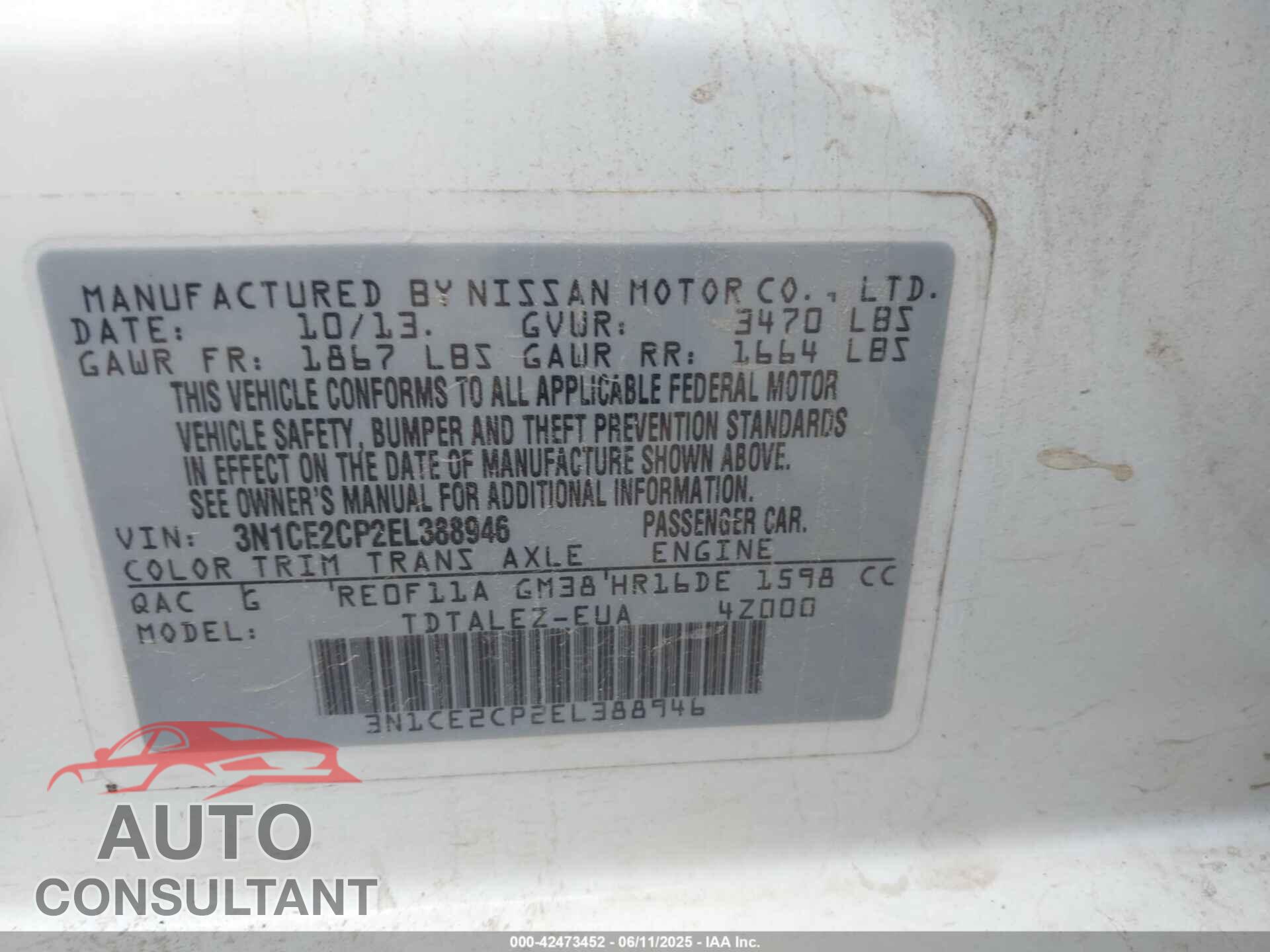 NISSAN VERSA NOTE 2014 - 3N1CE2CP2EL388946