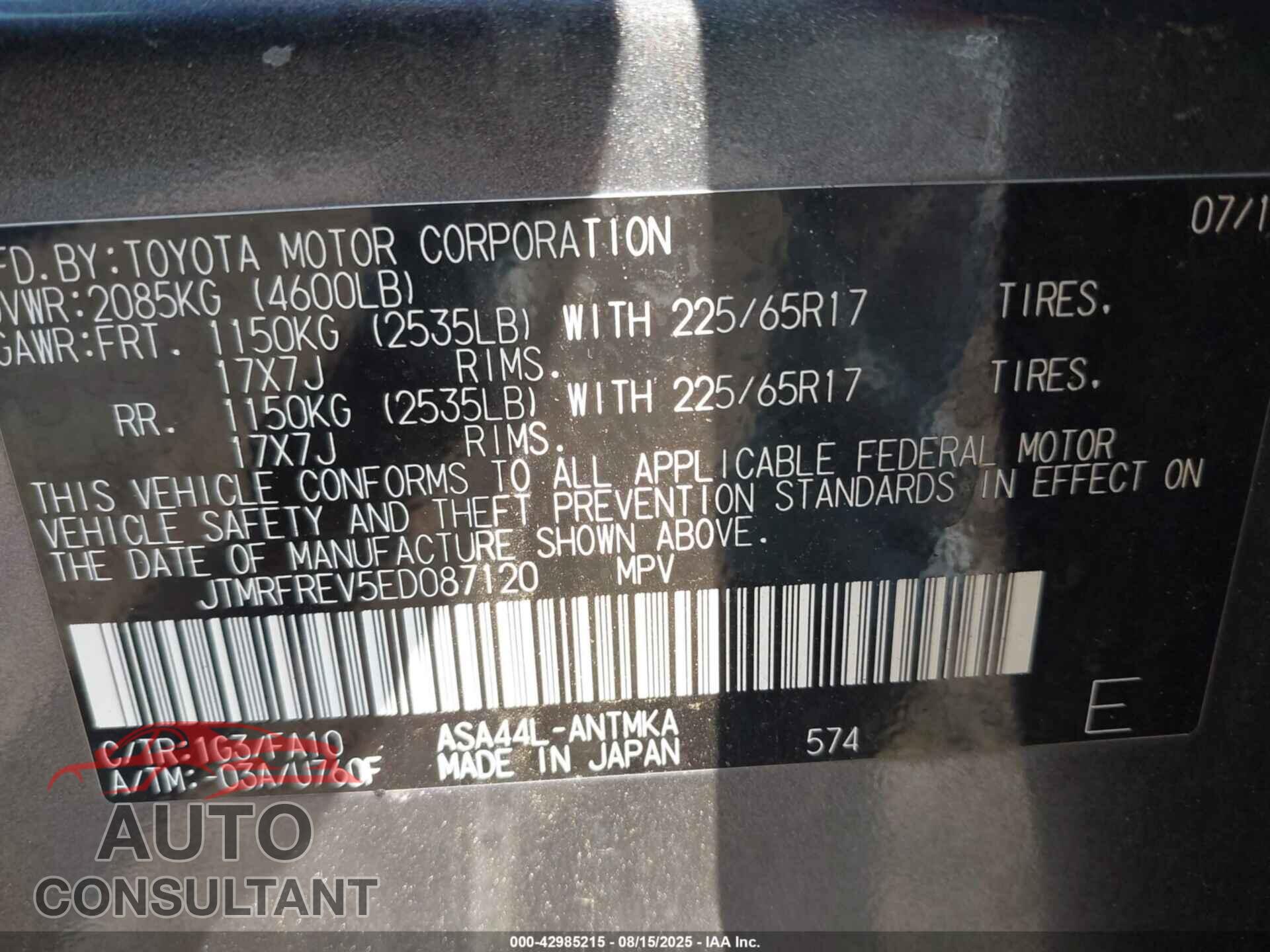 TOYOTA RAV4 2014 - JTMRFREV5ED087120