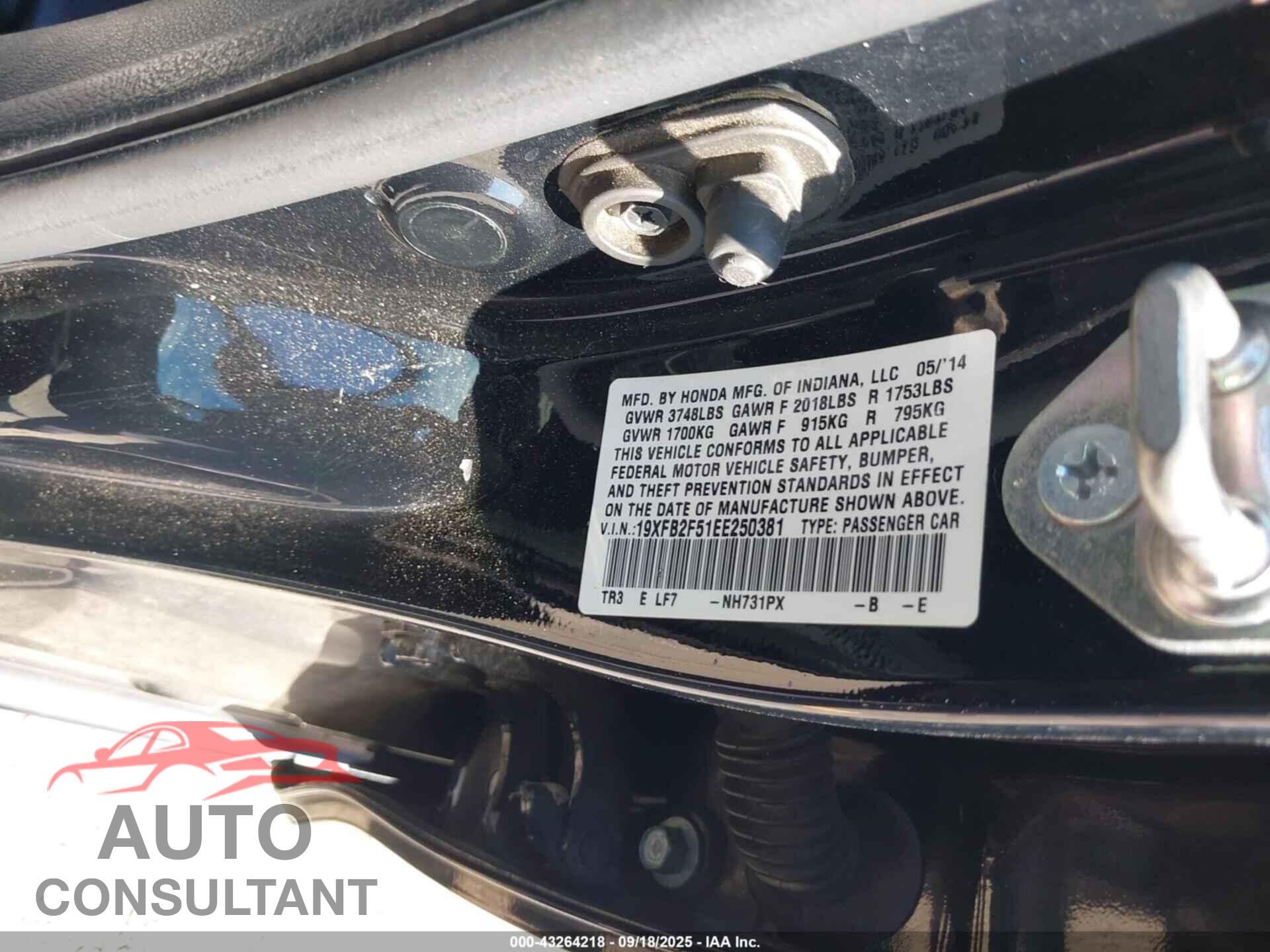 HONDA CIVIC 2014 - 19XFB2F51EE250381