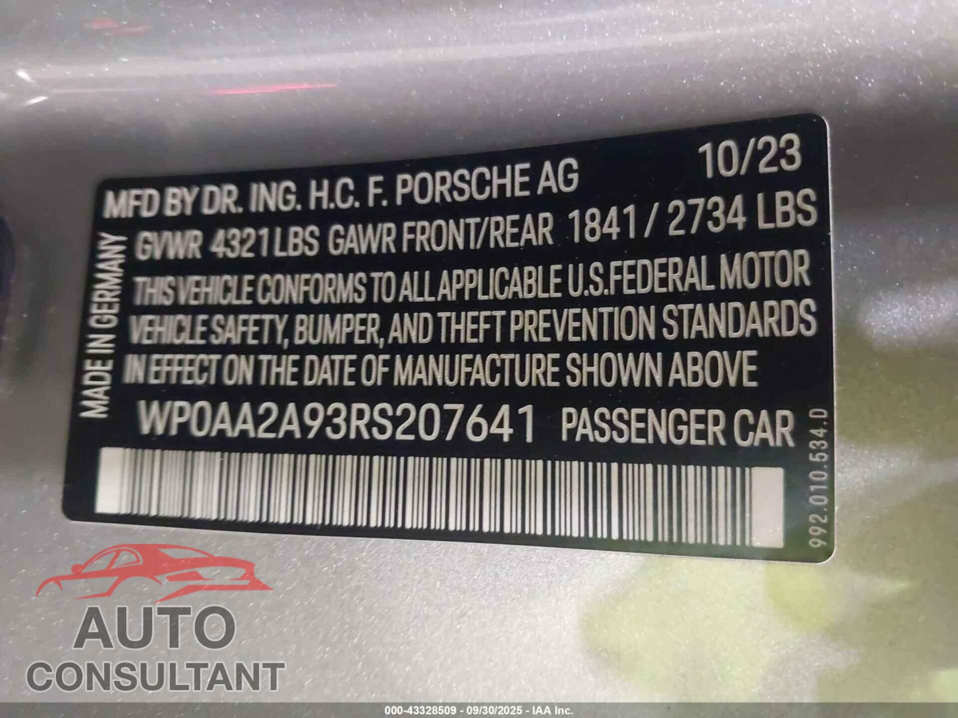 PORSCHE 911 2024 - WP0AA2A93RS207641