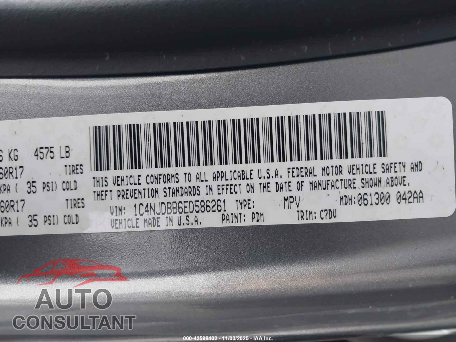JEEP COMPASS 2014 - 1C4NJDBB6ED586261