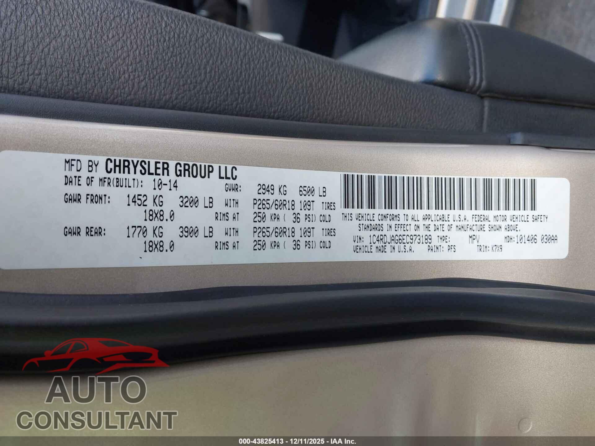 DODGE DURANGO 2014 - 1C4RDJAG6EC973189