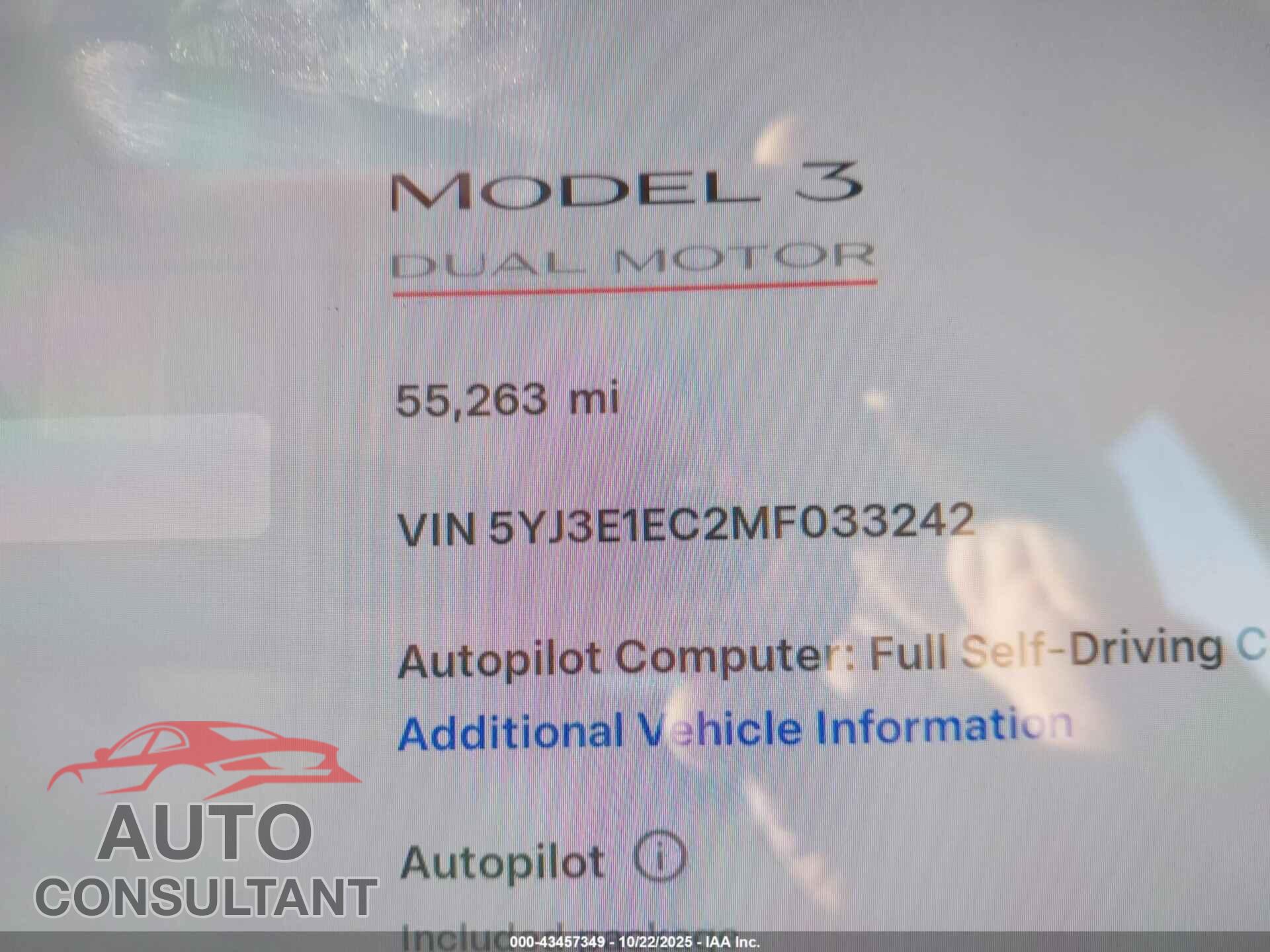 TESLA MODEL 3 2021 - 5YJ3E1EC2MF033242