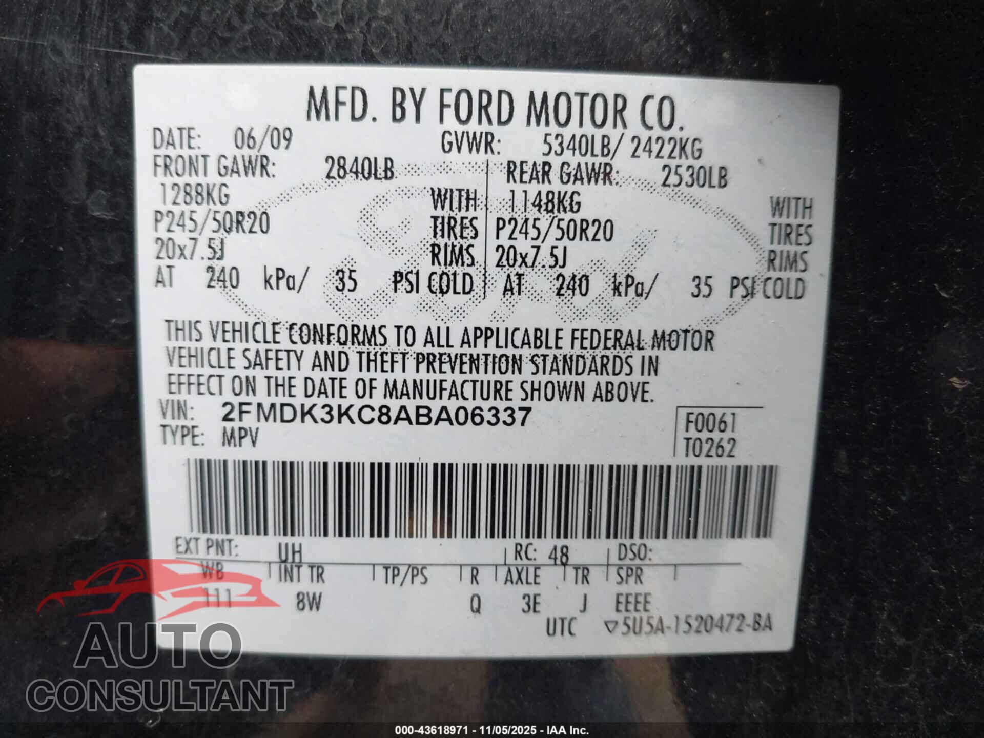 FORD EDGE 2010 - 2FMDK3KC8ABA06337