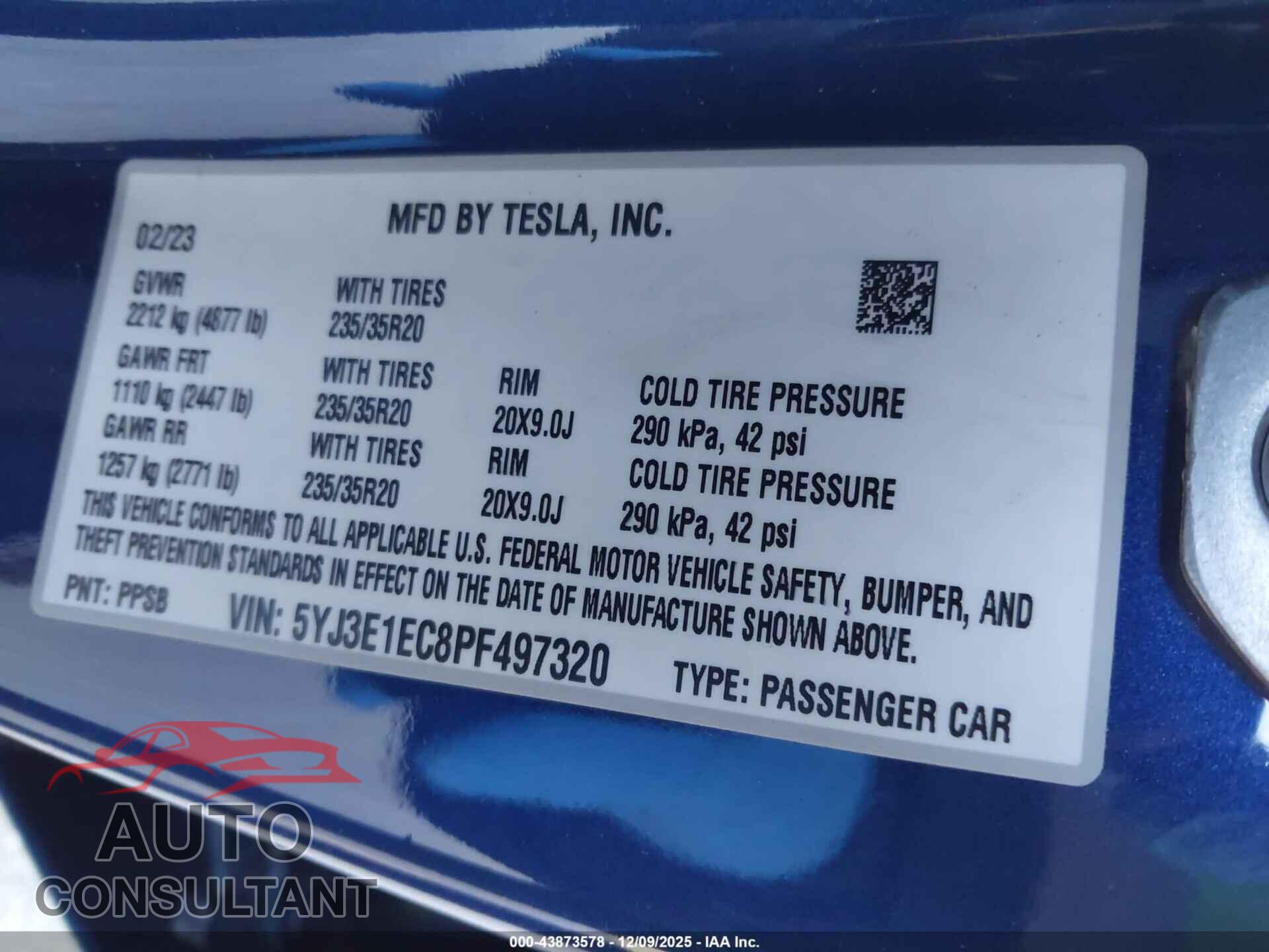 TESLA MODEL 3 2023 - 5YJ3E1EC8PF497320