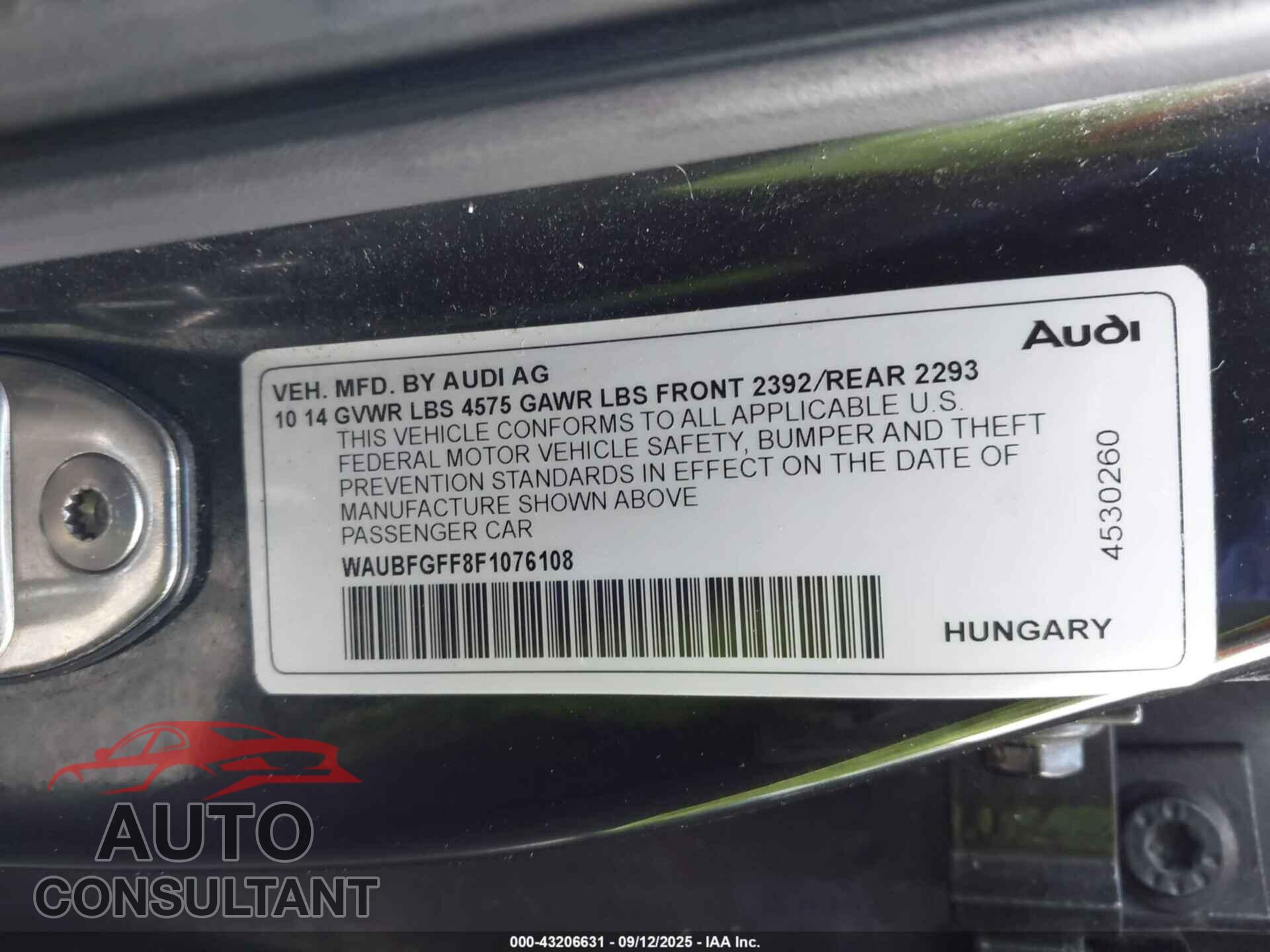 AUDI A3 2015 - WAUBFGFF8F1076108