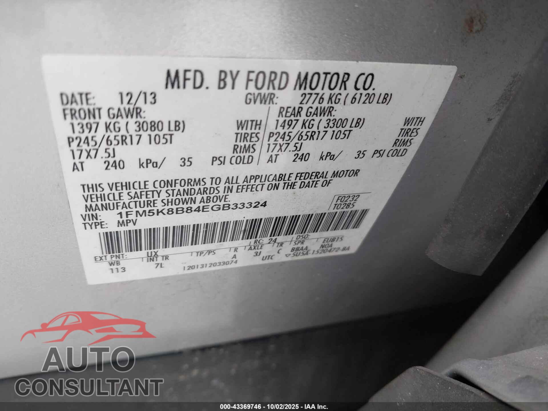 FORD EXPLORER 2014 - 1FM5K8B84EGB33324