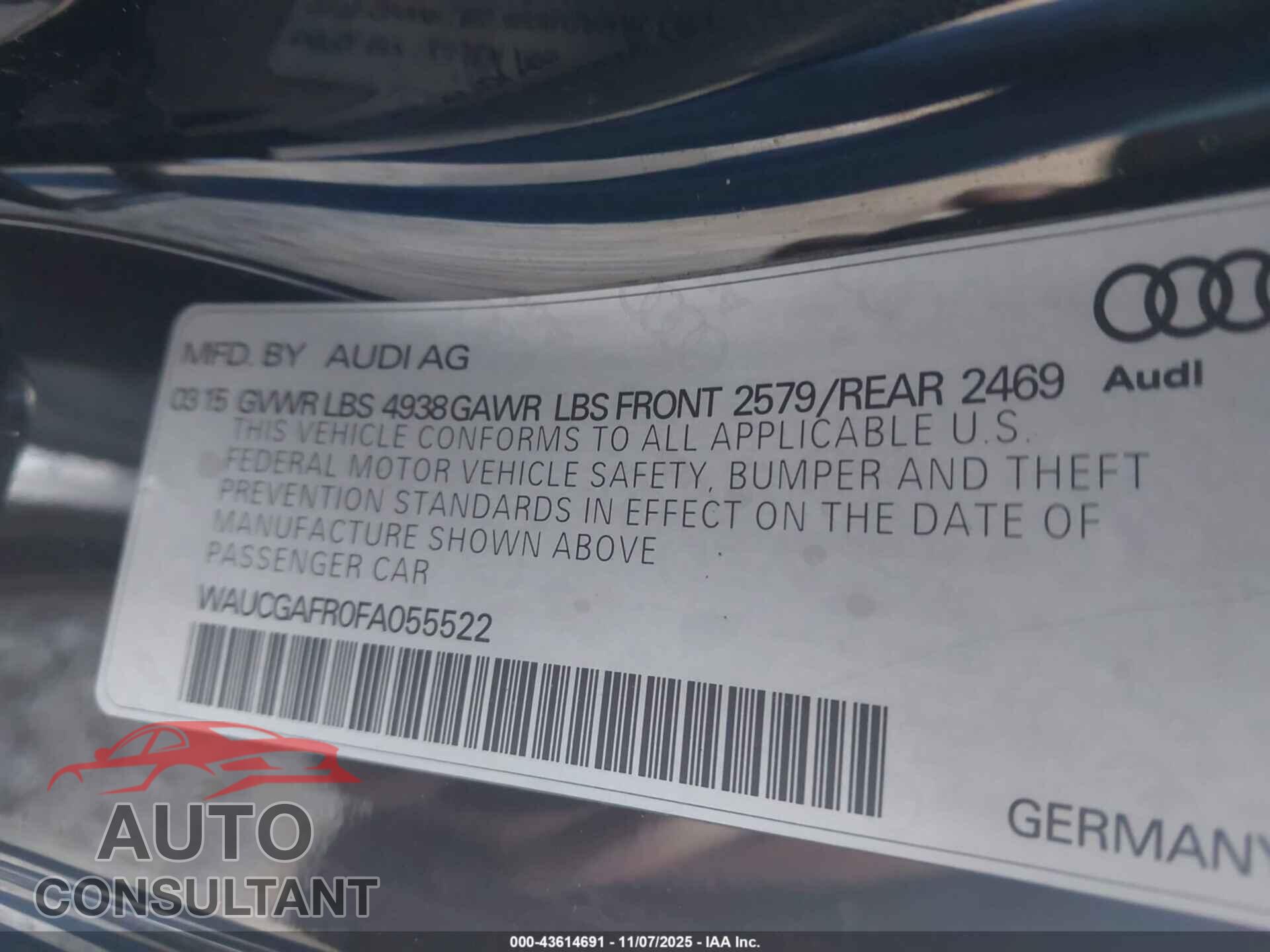 AUDI S5 2015 - WAUCGAFR0FA055522