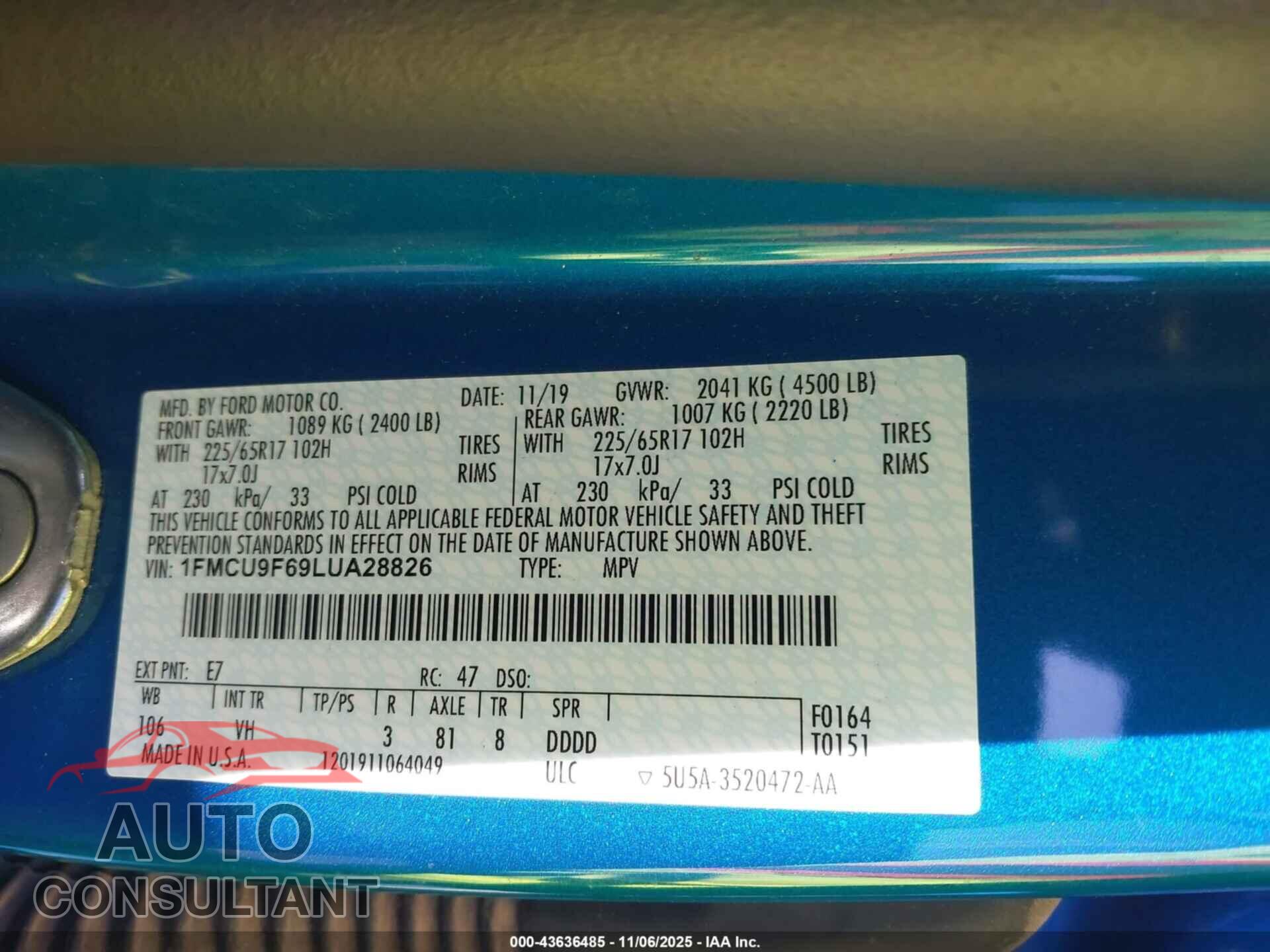 FORD ESCAPE 2020 - 1FMCU9F69LUA28826