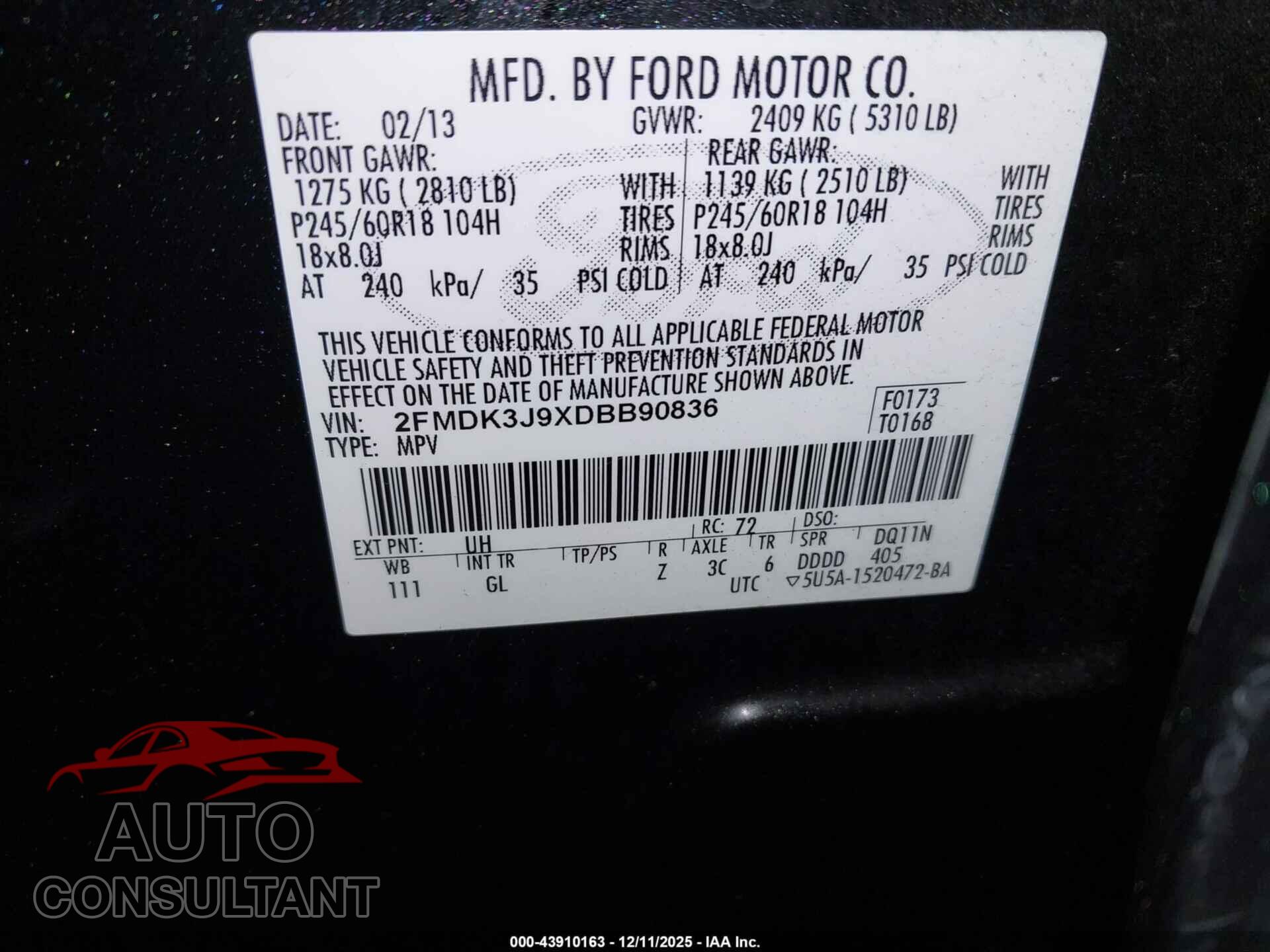 FORD EDGE 2013 - 2FMDK3J9XDBB90836