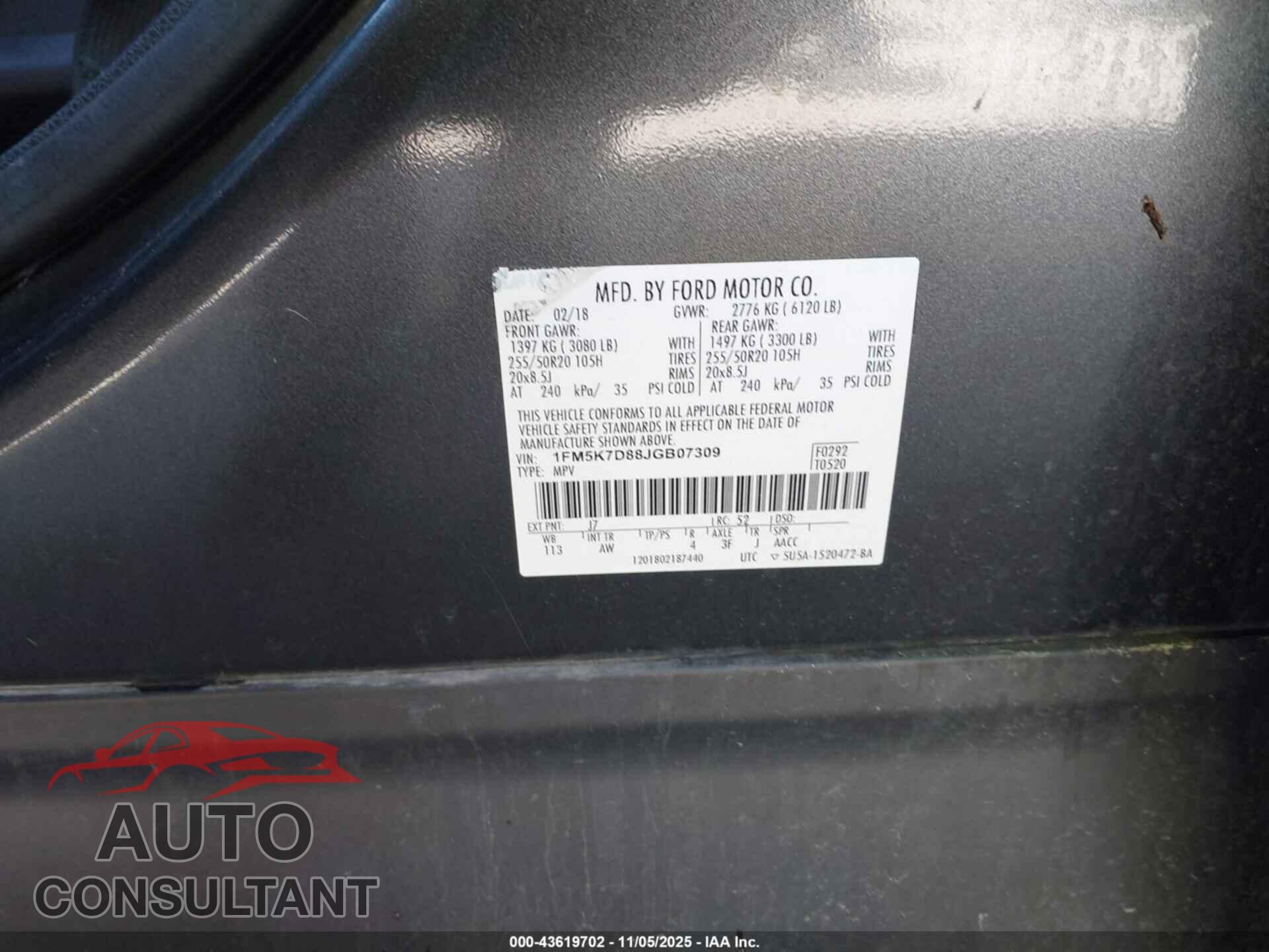 FORD EXPLORER 2018 - 1FM5K7D88JGB07309
