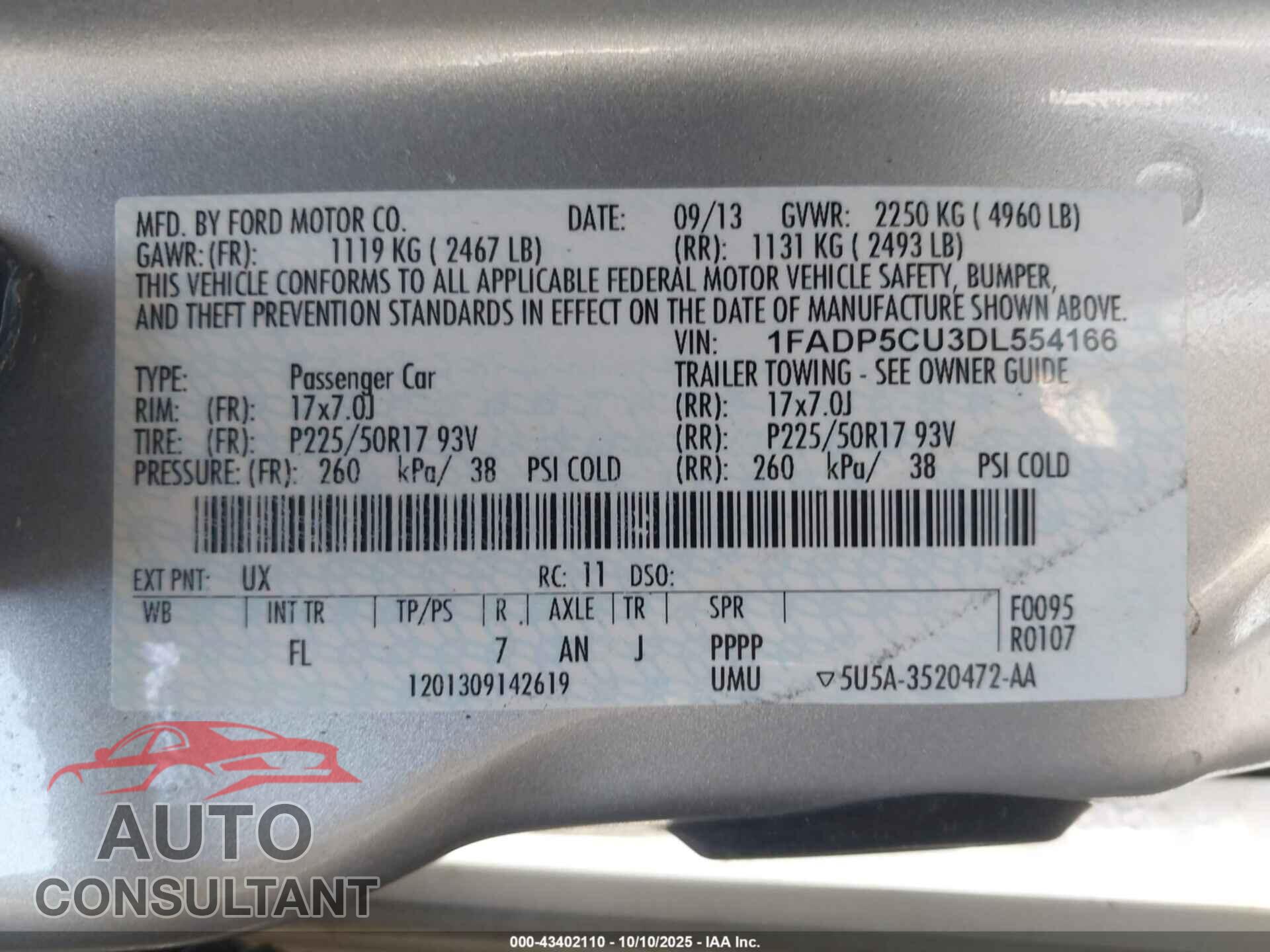 FORD C-MAX ENERGI 2013 - 1FADP5CU3DL554166