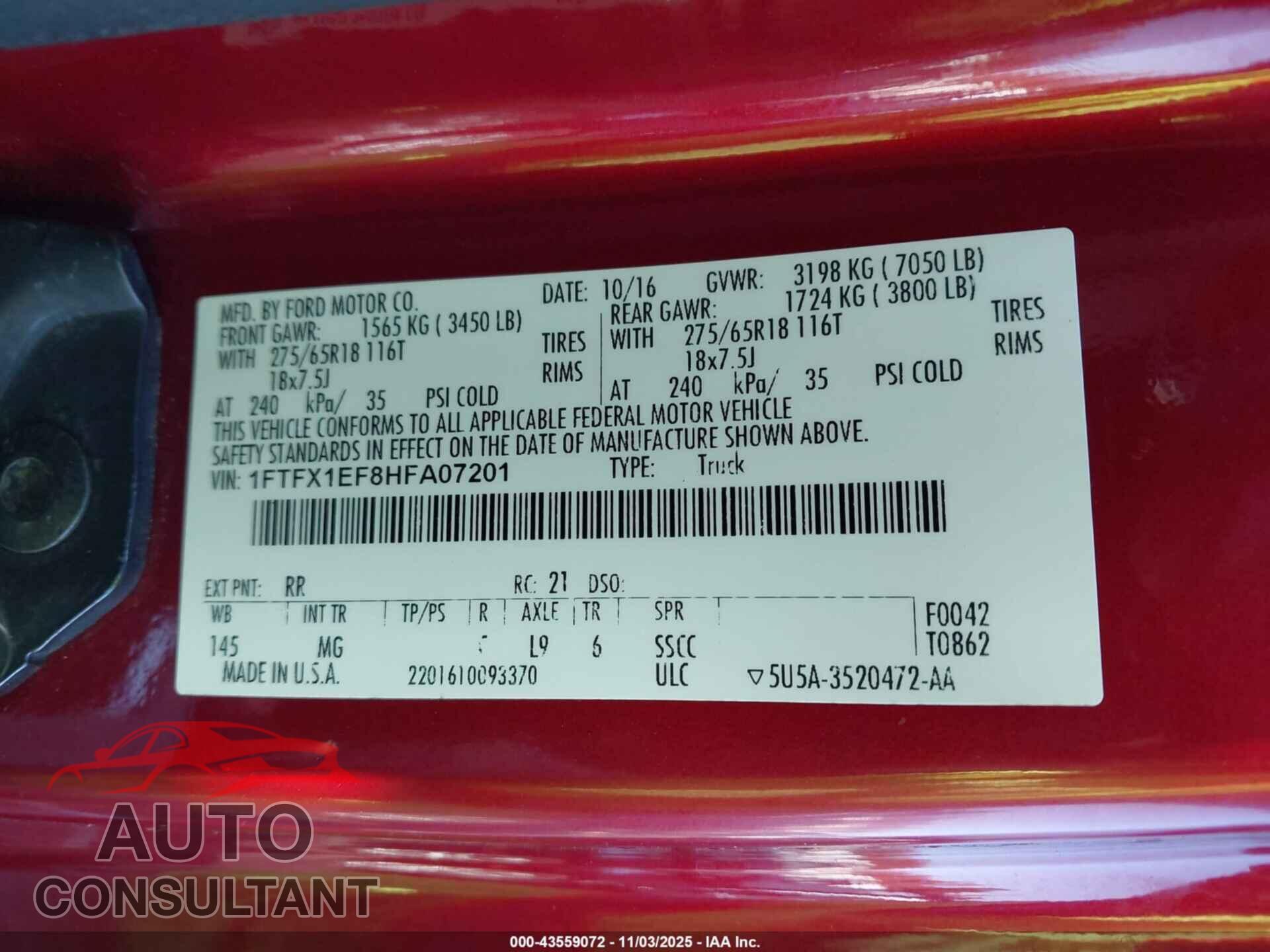 FORD F-150 2017 - 1FTFX1EF8HFA07201