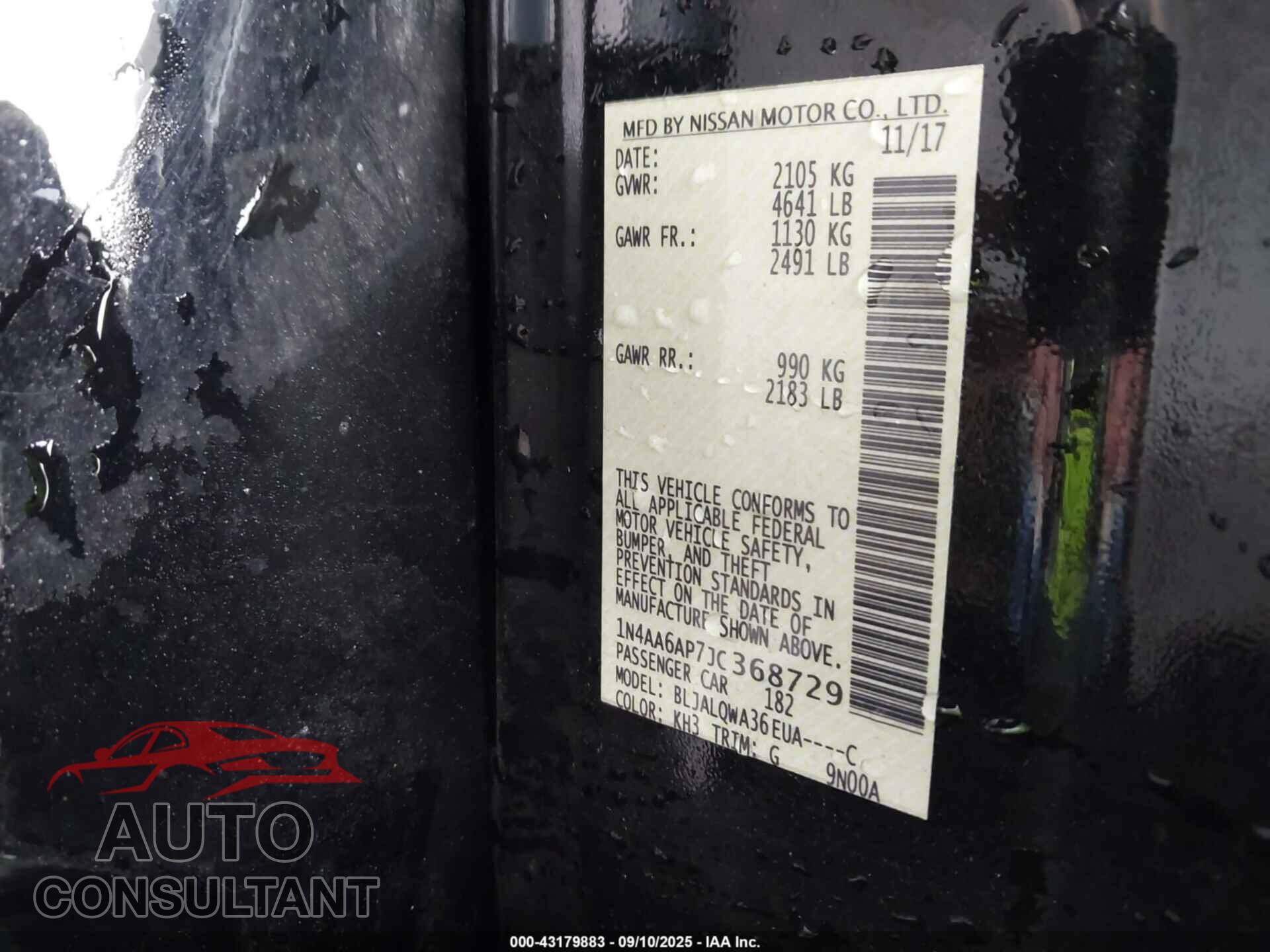 NISSAN MAXIMA 2018 - 1N4AA6AP7JC368729