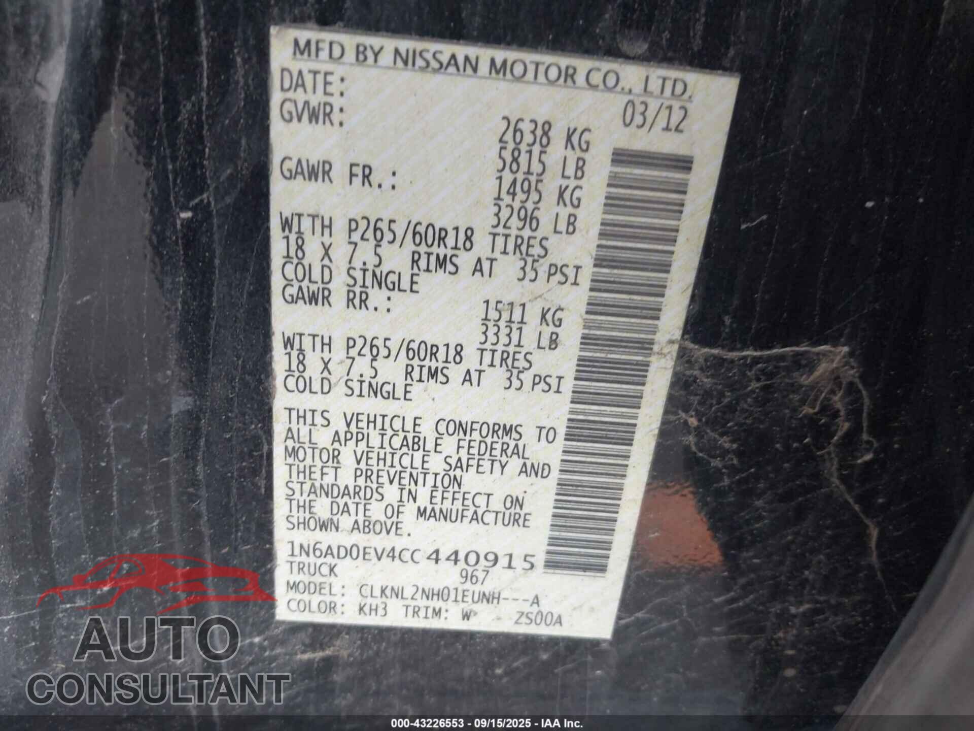 NISSAN FRONTIER 2012 - 1N6AD0EV4CC440915