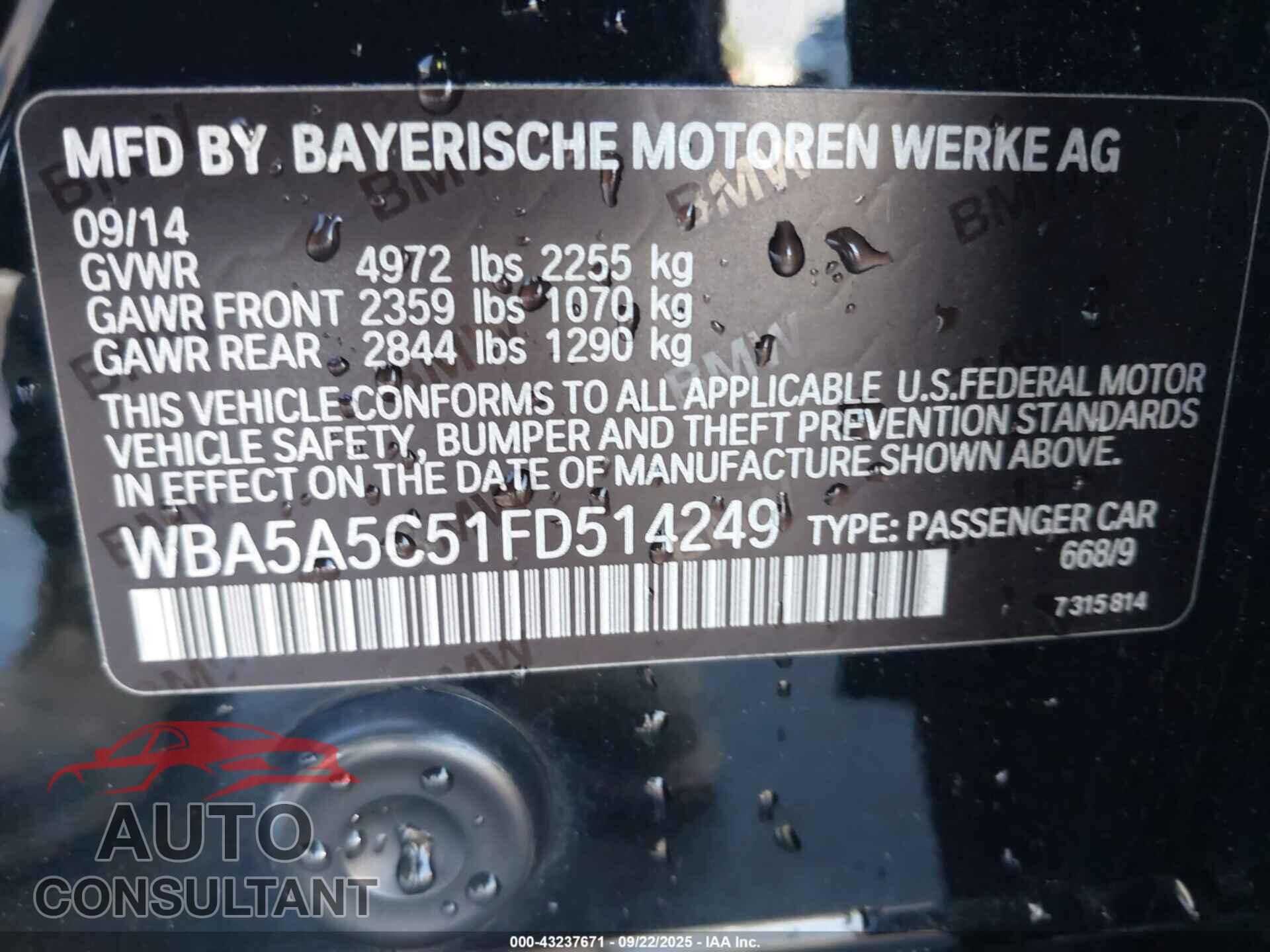 BMW 528I 2015 - WBA5A5C51FD514249