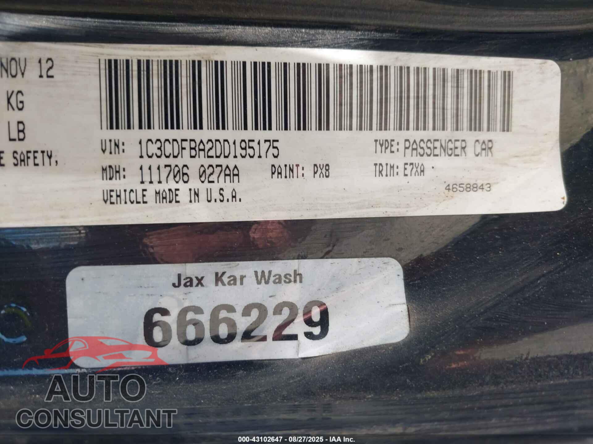 DODGE DART 2013 - 1C3CDFBA2DD195175