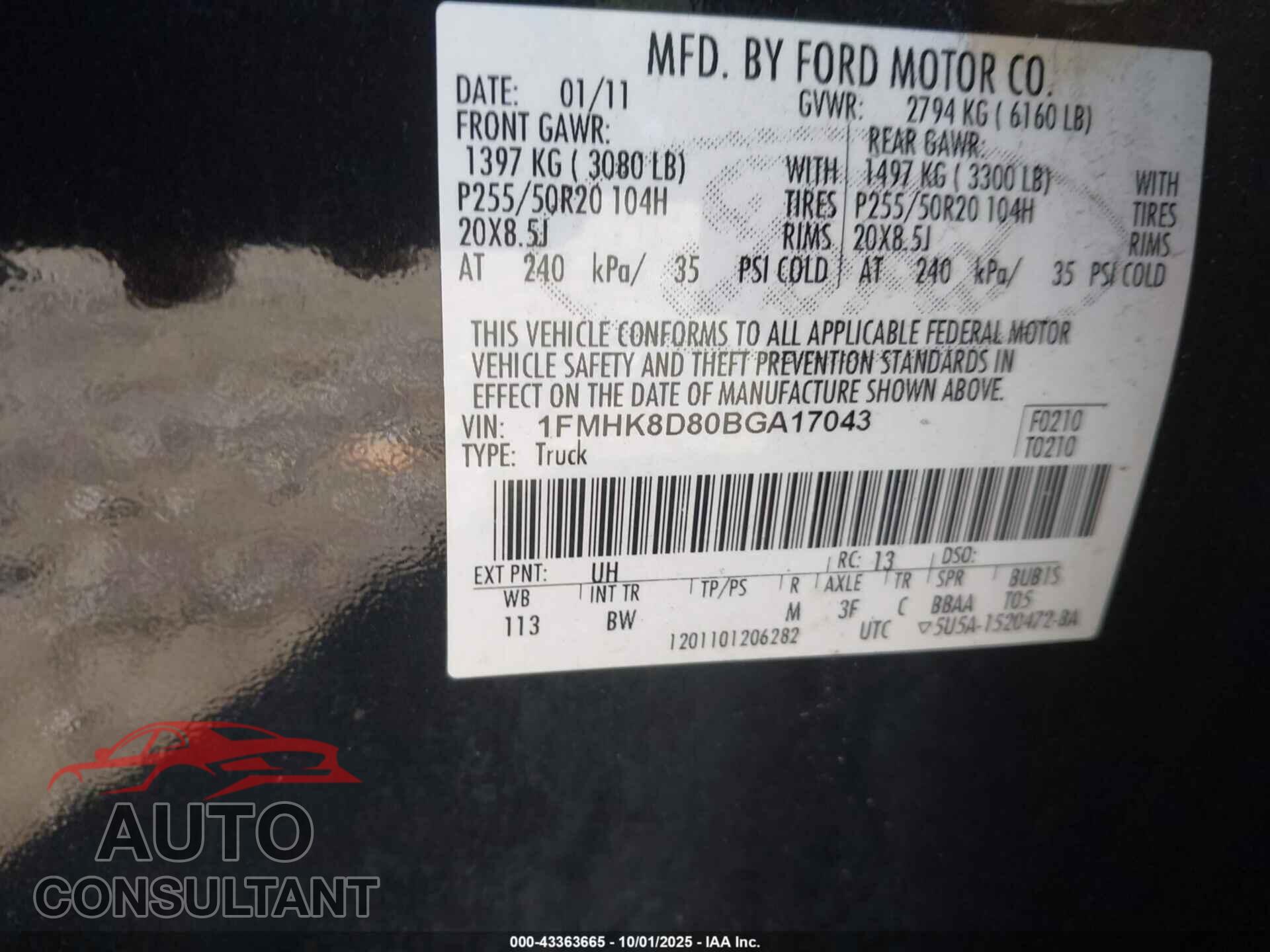 FORD EXPLORER 2011 - 1FMHK8D80BGA17043