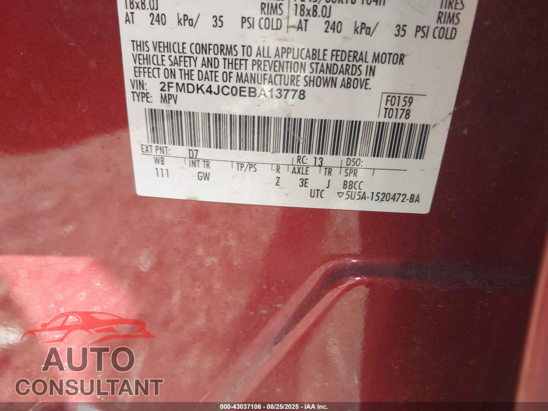 FORD EDGE 2014 - 2FMDK4JC0EBA13778