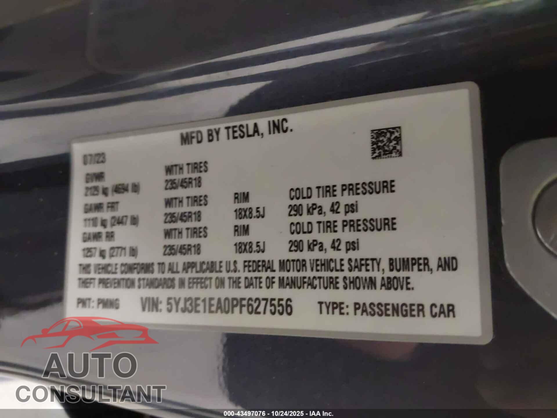 TESLA MODEL 3 2023 - 5YJ3E1EA0PF627556