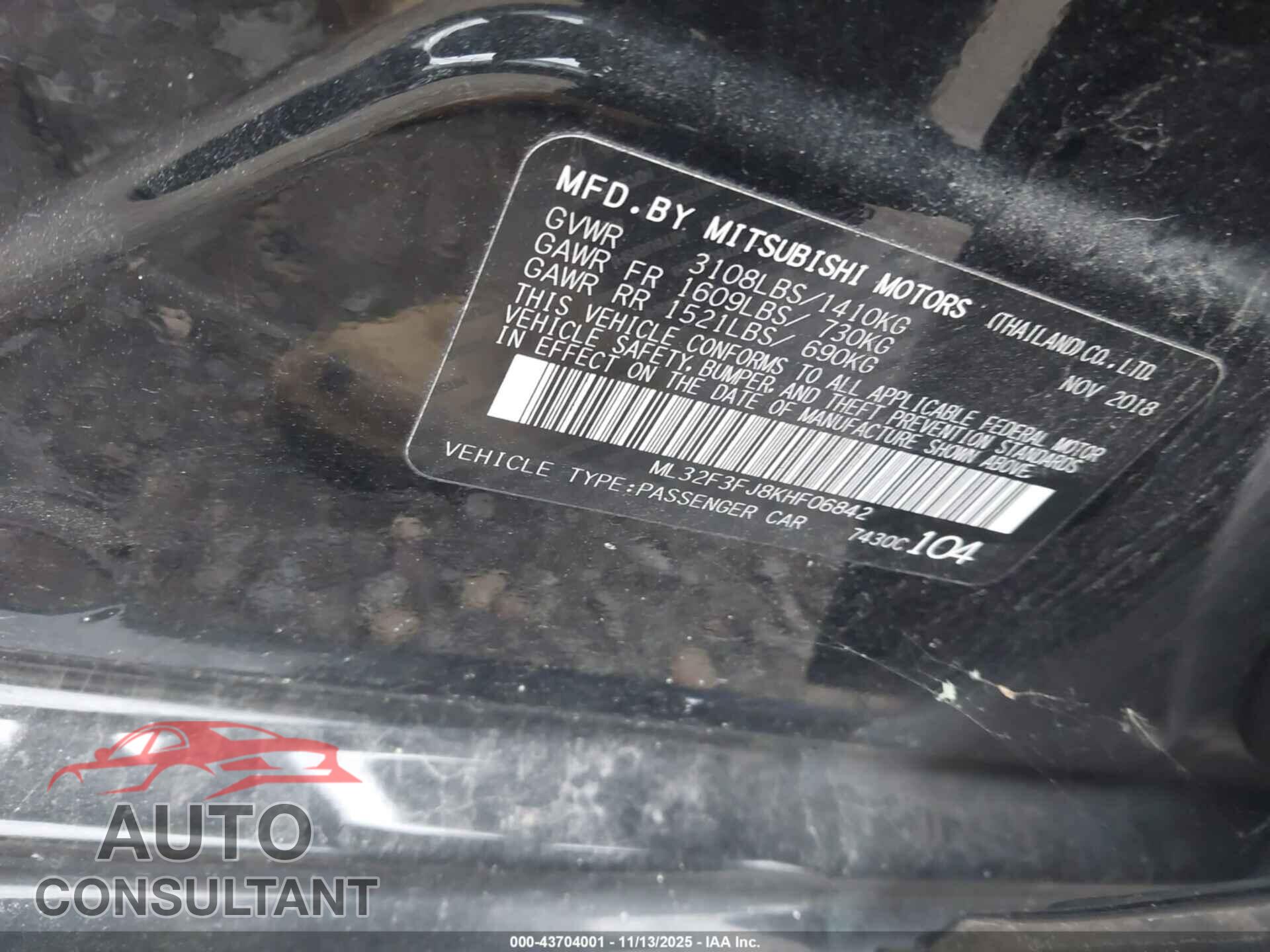 MITSUBISHI MIRAGE G4 2019 - ML32F3FJ8KHF06842