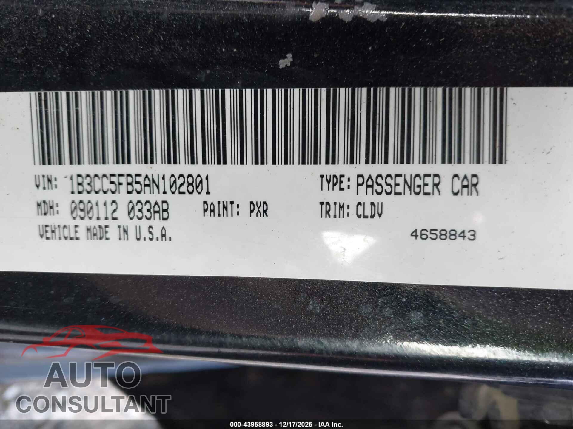 DODGE AVENGER 2010 - 1B3CC5FB5AN102801