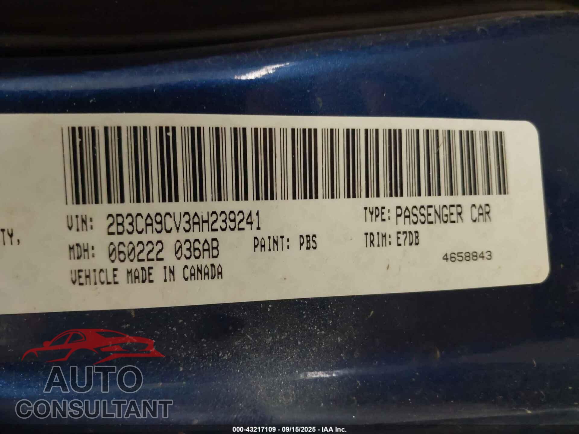 DODGE CHARGER 2010 - 2B3CA9CV3AH239241