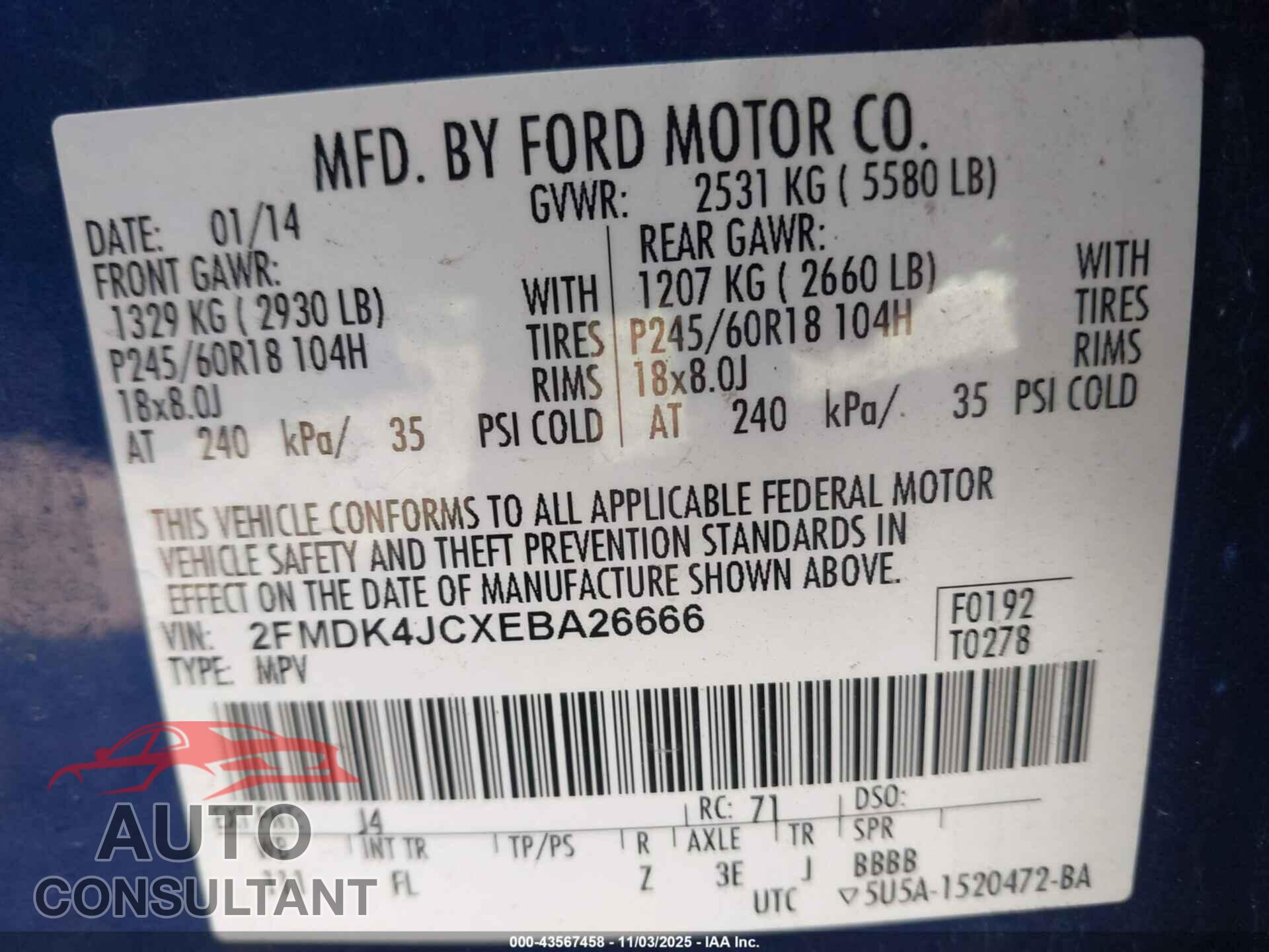 FORD EDGE 2014 - 2FMDK4JCXEBA26666