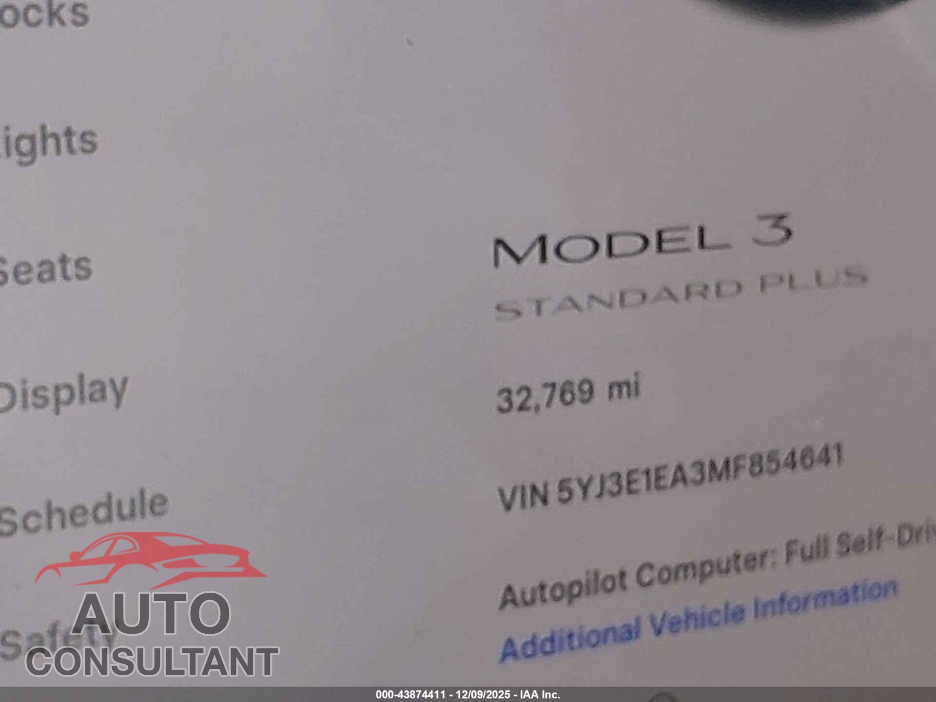 TESLA MODEL 3 2021 - 5YJ3E1EA3MF854641
