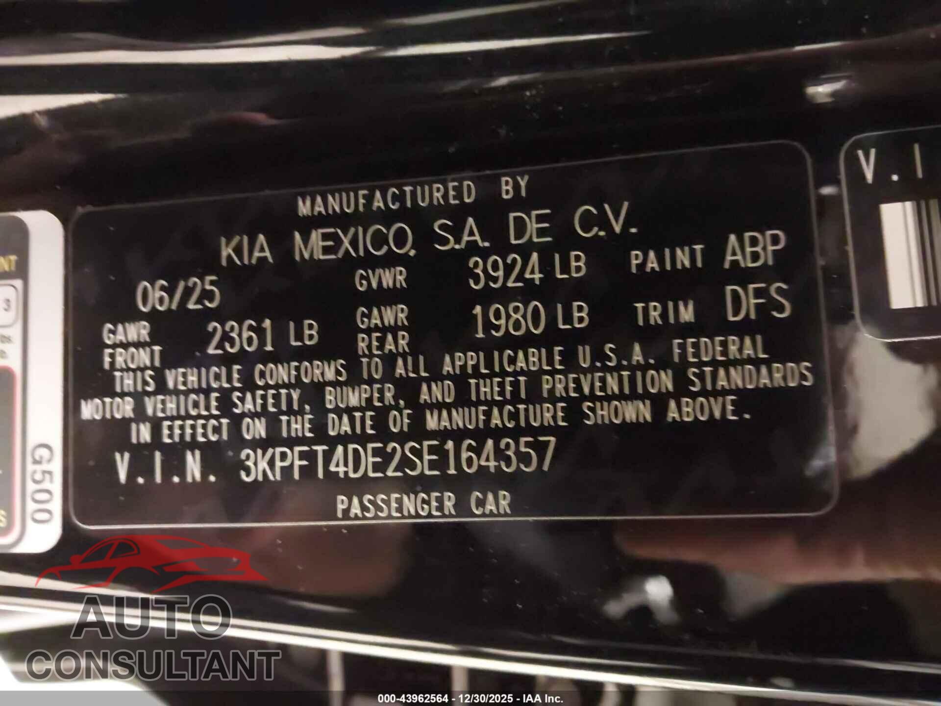 KIA K4 2025 - 3KPFT4DE2SE164357