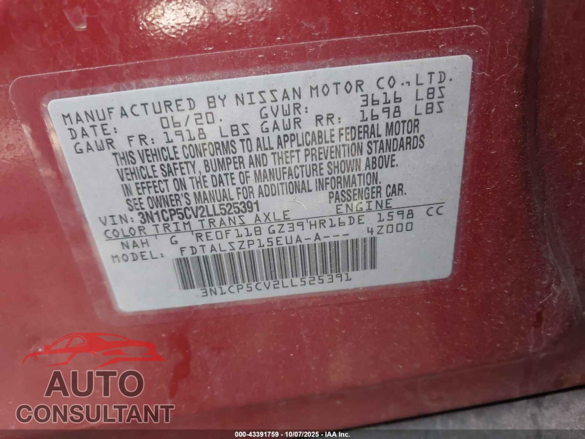NISSAN KICKS 2020 - 3N1CP5CV2LL525391