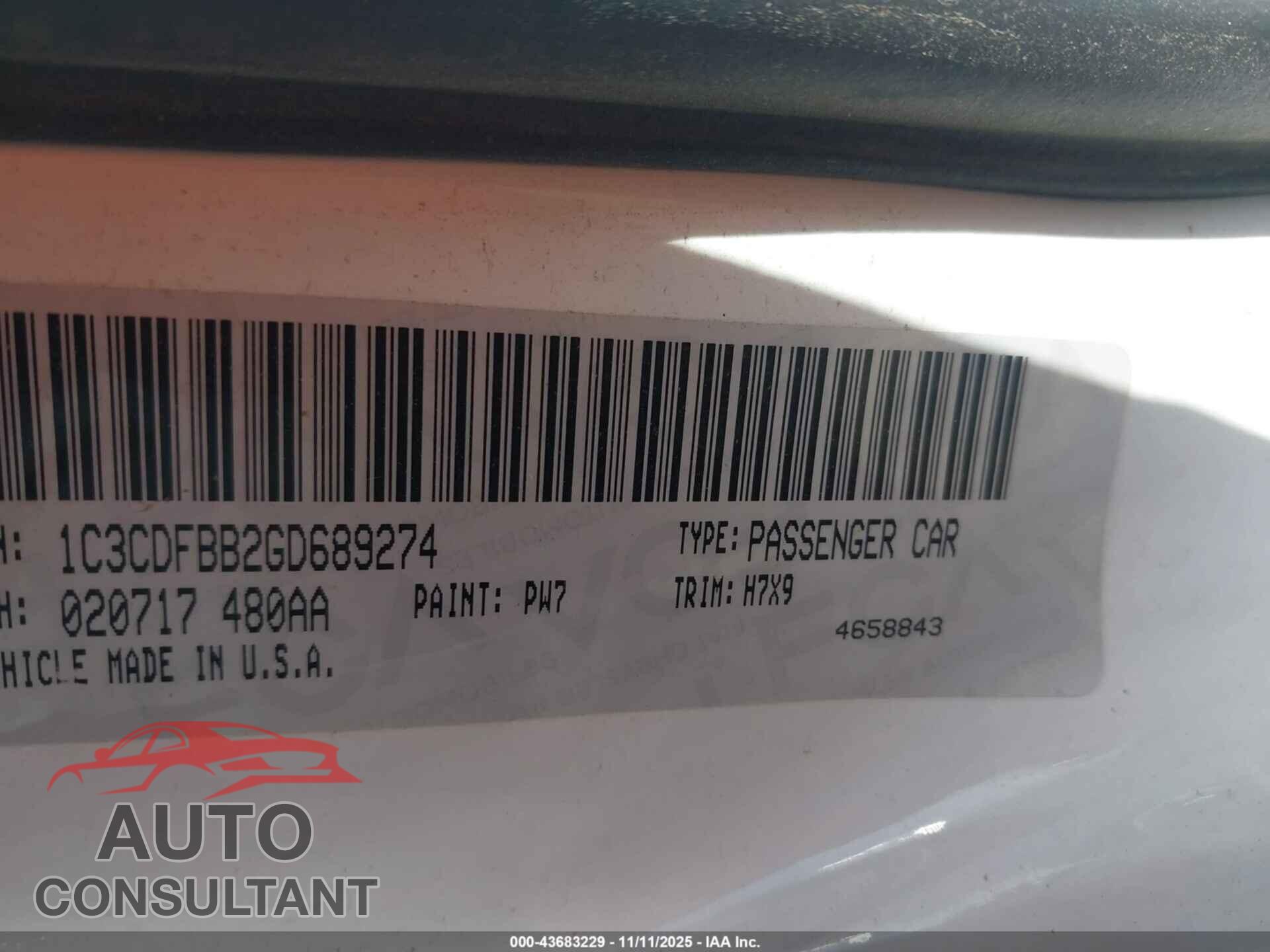 DODGE DART 2016 - 1C3CDFBB2GD689274