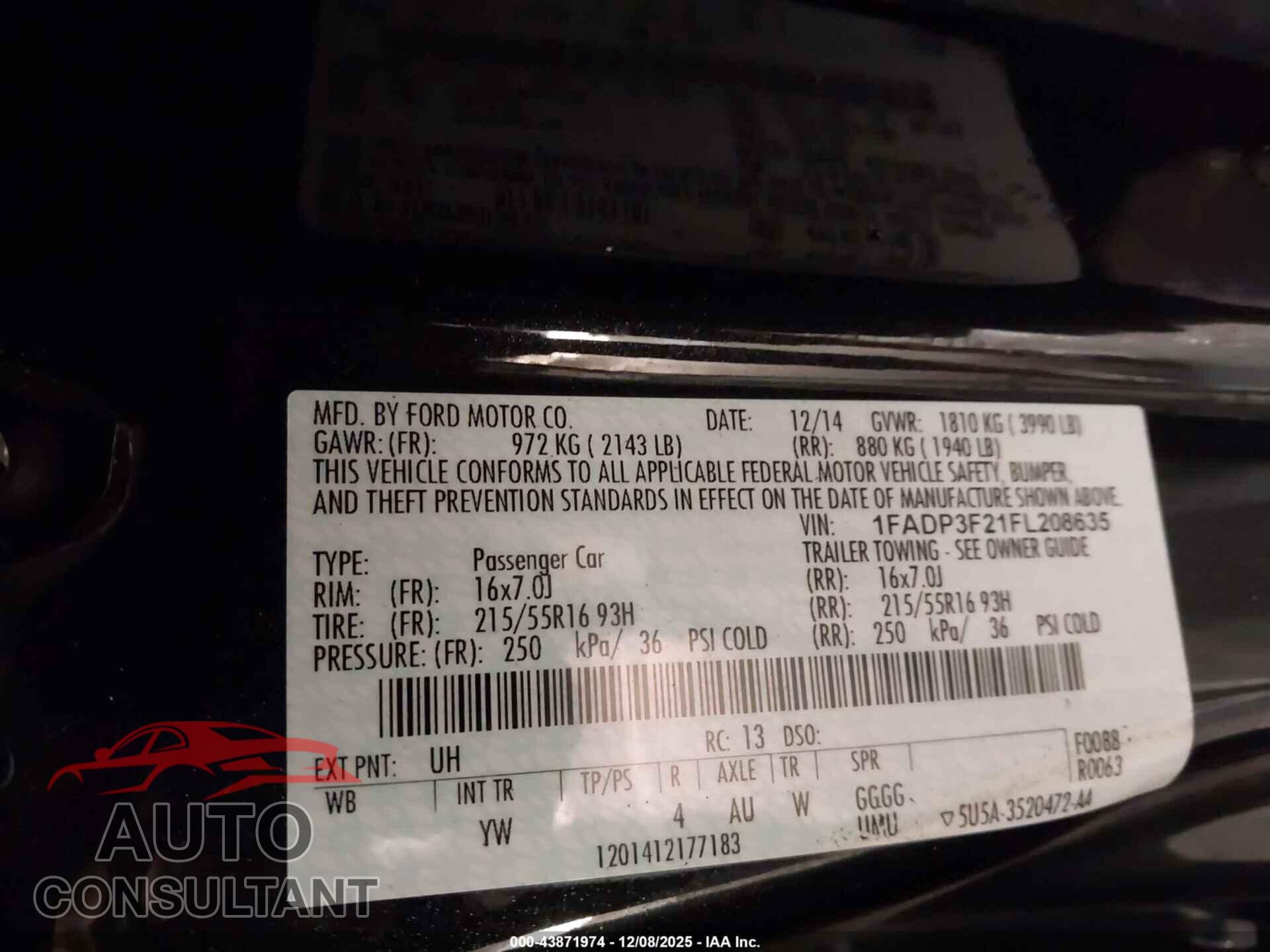 FORD FOCUS 2015 - 1FADP3F21FL208635