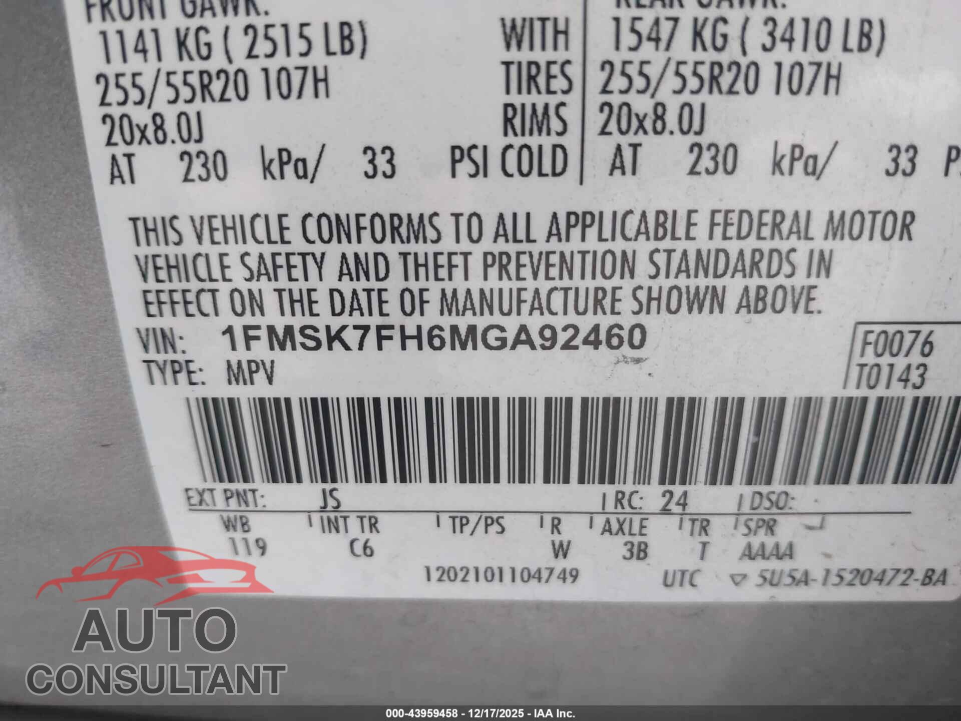 FORD EXPLORER 2021 - 1FMSK7FH6MGA92460