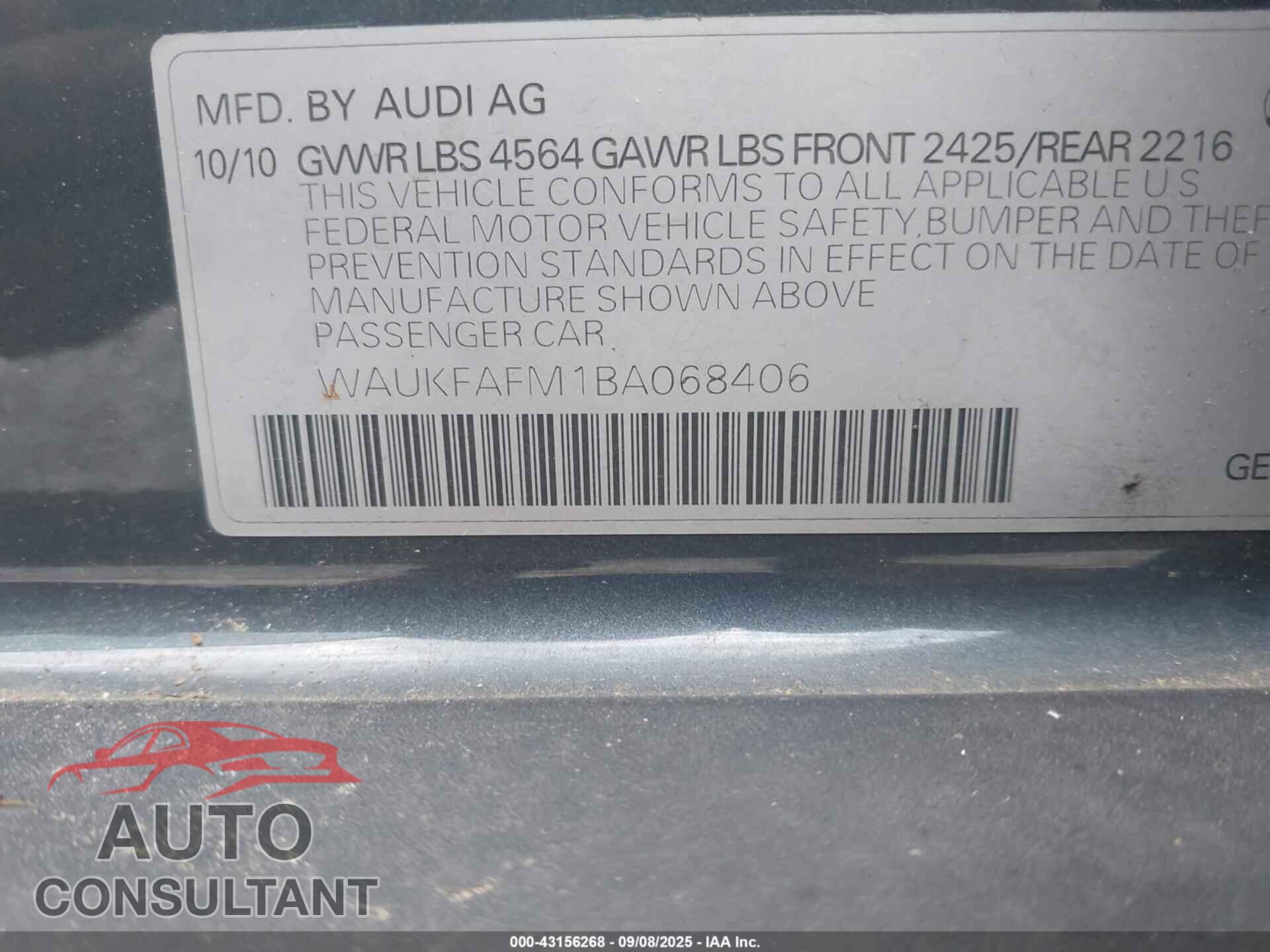 AUDI A3 2011 - WAUKFAFM1BA068406