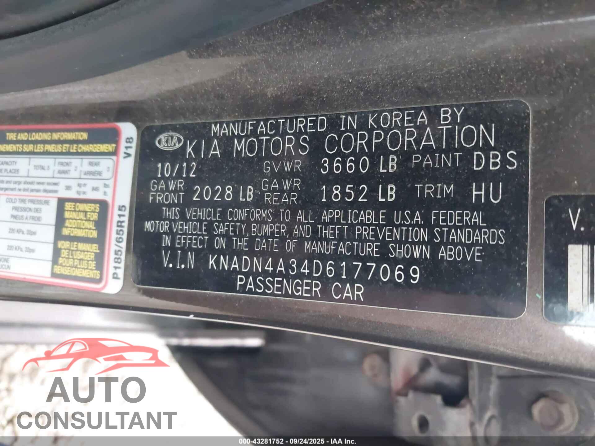 KIA RIO 2013 - KNADN4A34D6177069