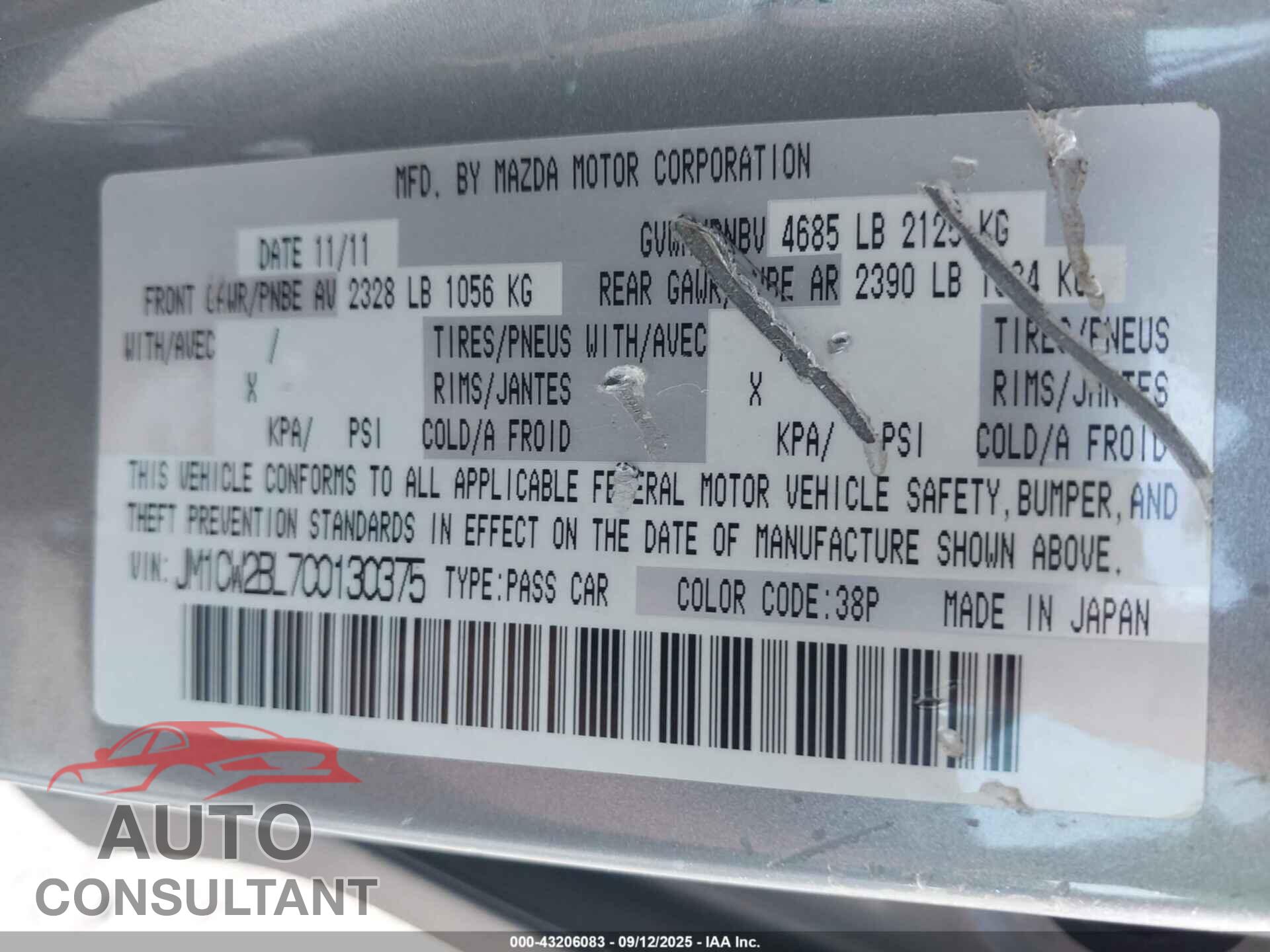 MAZDA MAZDA5 2012 - JM1CW2BL7C0130375