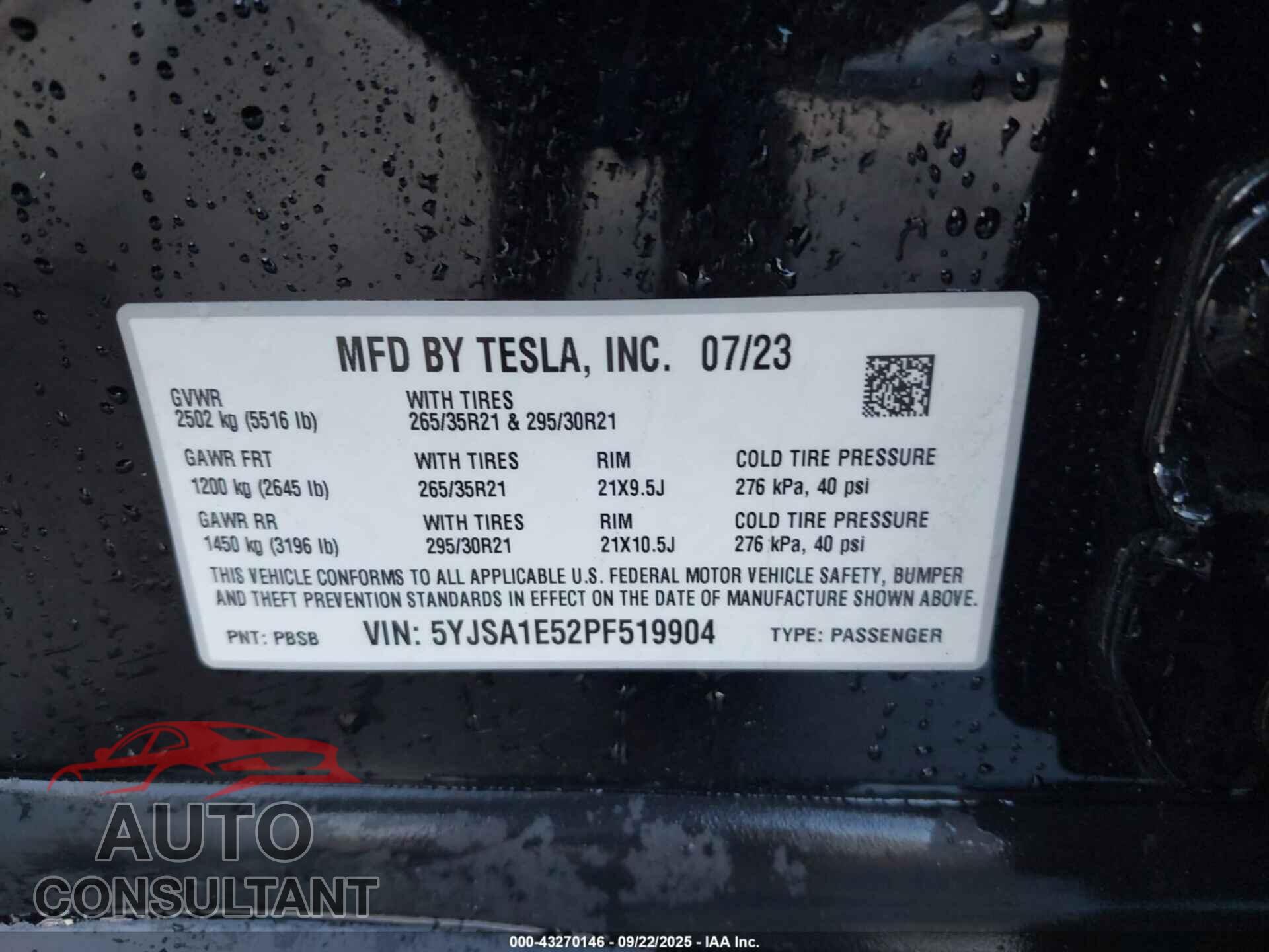 TESLA MODEL S 2023 - 5YJSA1E52PF519904