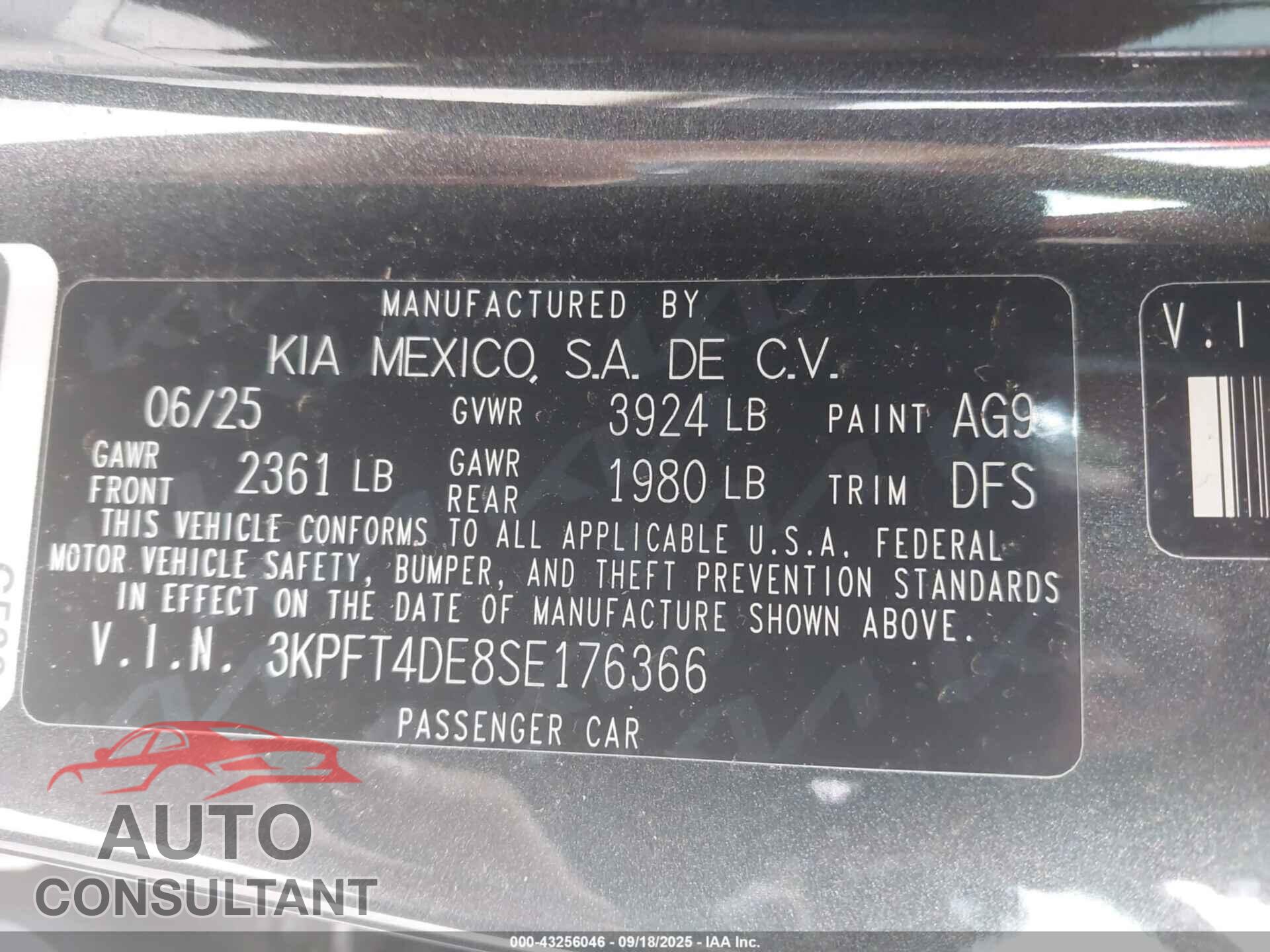 KIA K4 2025 - 3KPFT4DE8SE176366