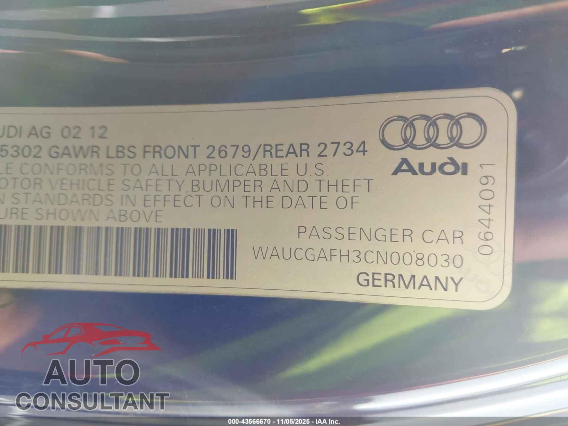 AUDI S5 2012 - WAUCGAFH3CN008030