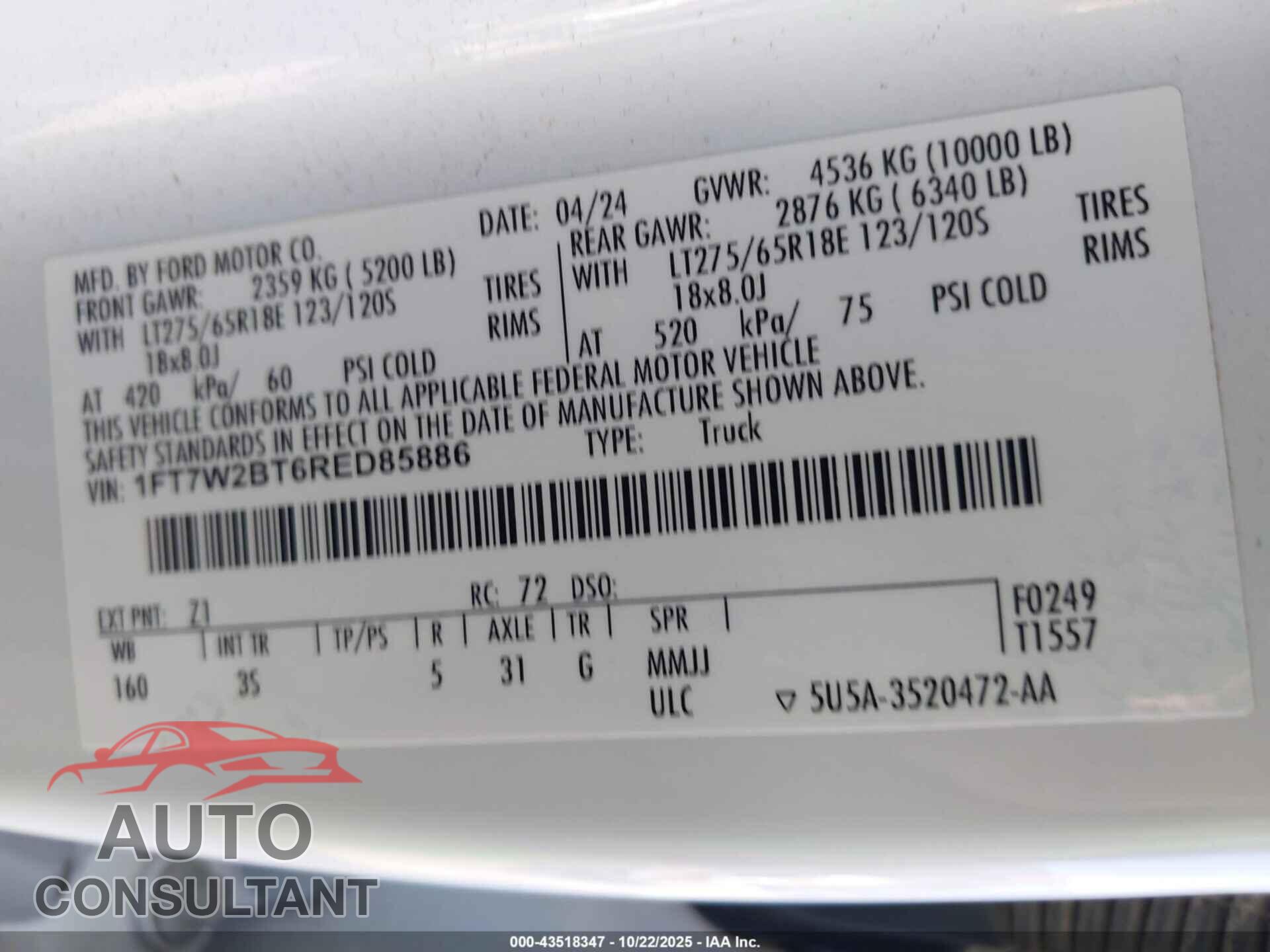 FORD F-250 2024 - 1FT7W2BT6RED85886