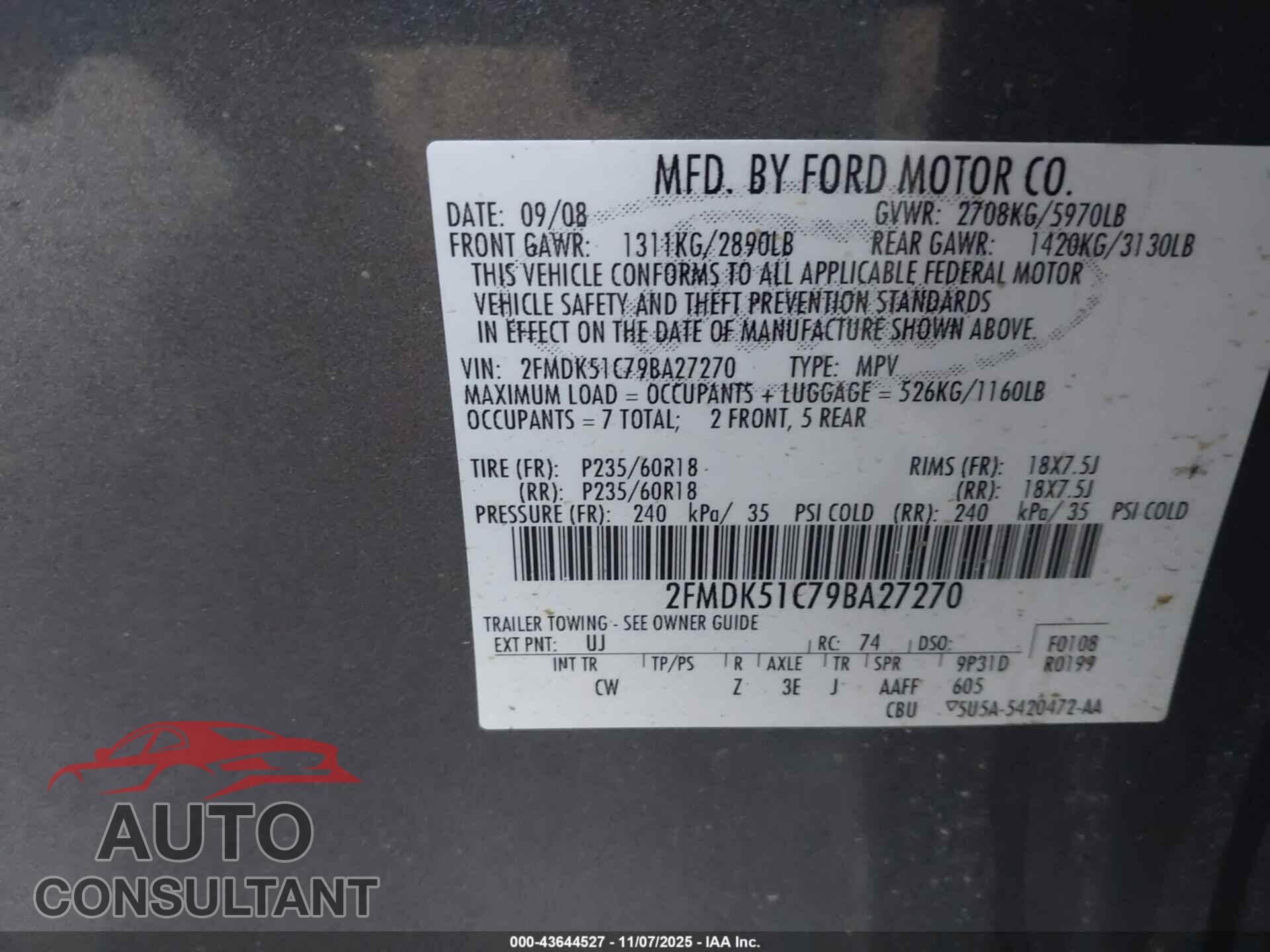 FORD FLEX 2009 - 2FMDK51C79BA27270