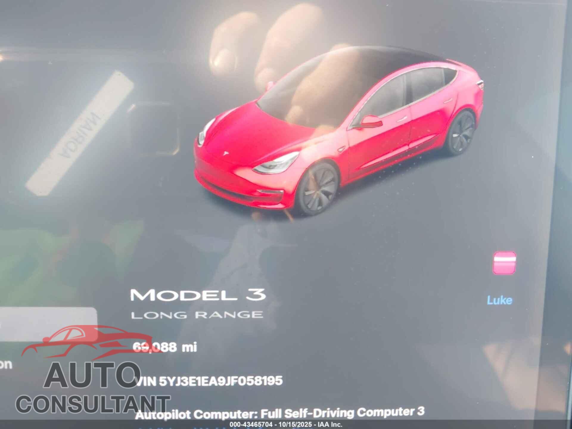 TESLA MODEL 3 2018 - 5YJ3E1EA9JF058195