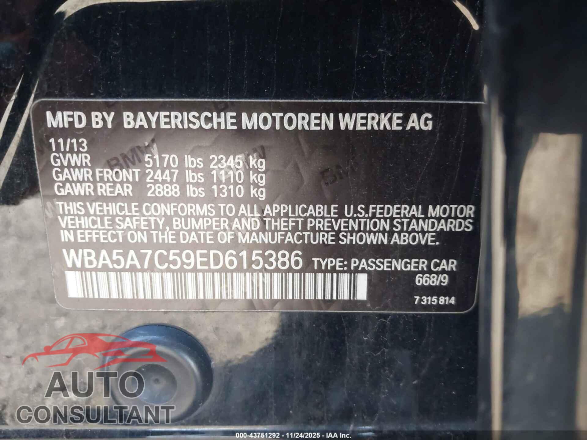 BMW 528I 2014 - WBA5A7C59ED615386