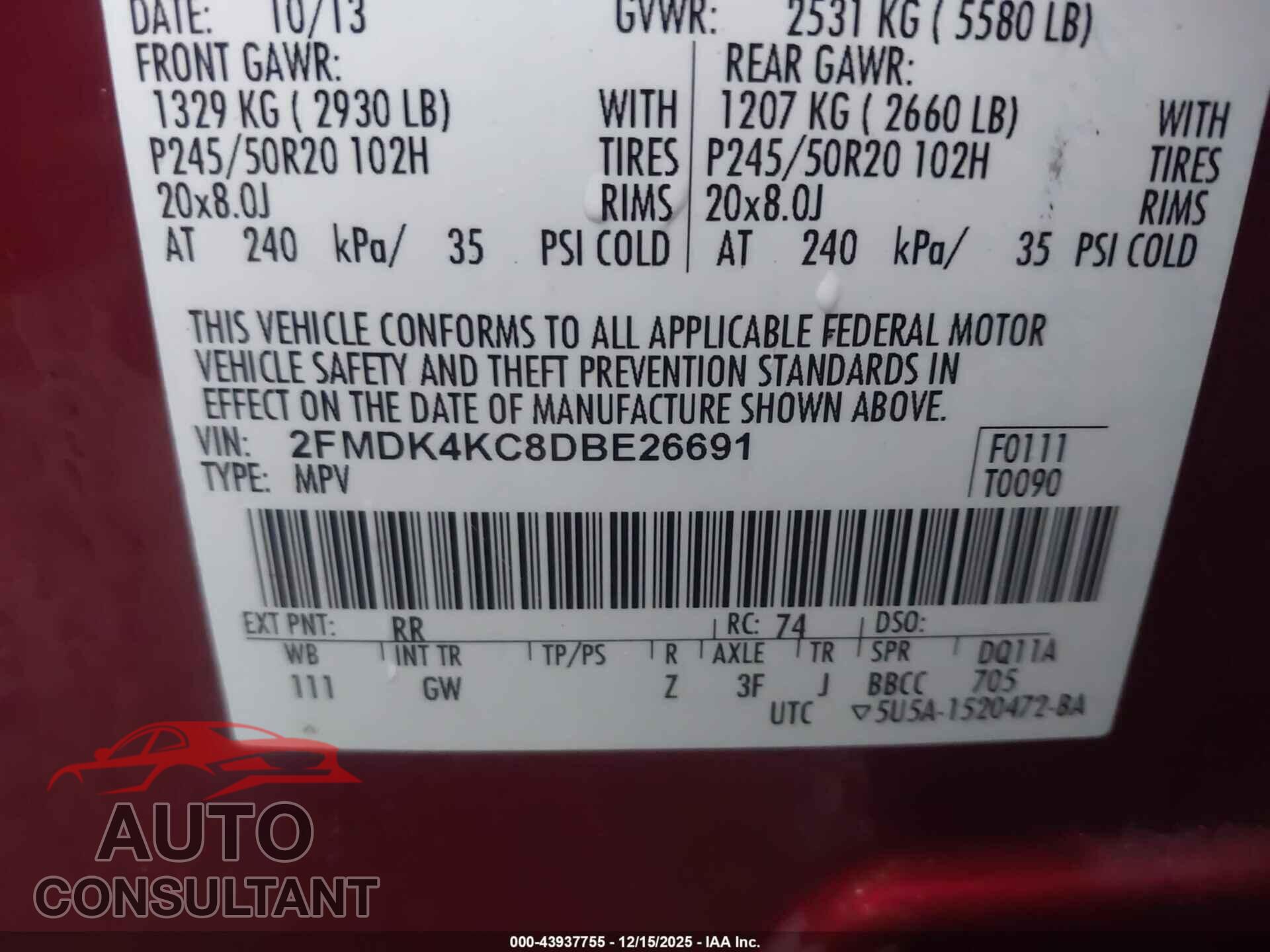 FORD EDGE 2013 - 2FMDK4KC8DBE26691