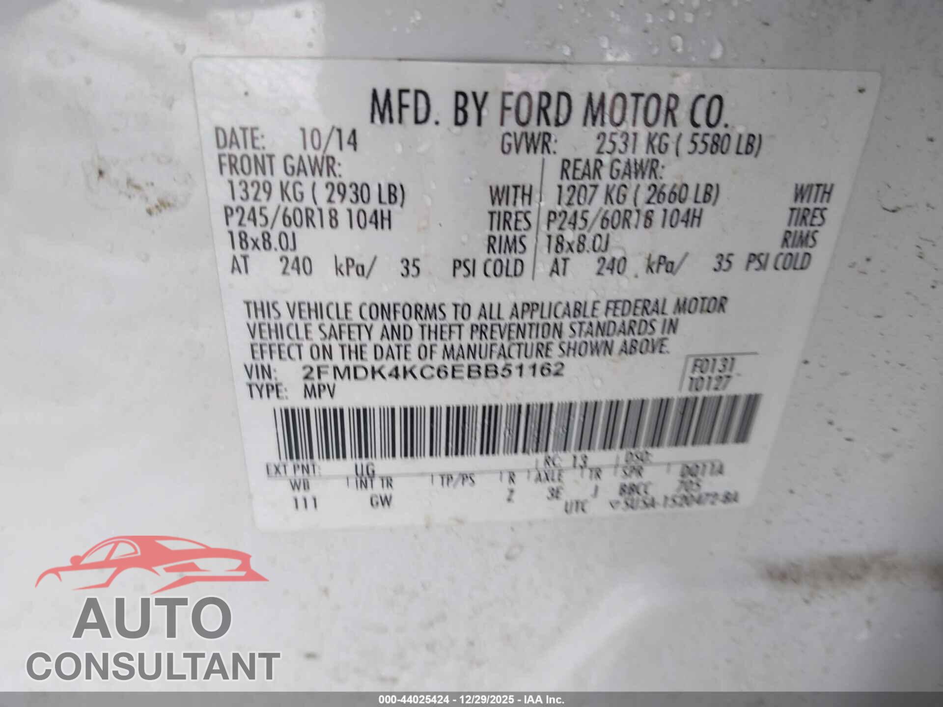 FORD EDGE 2014 - 2FMDK4KC6EBB51162