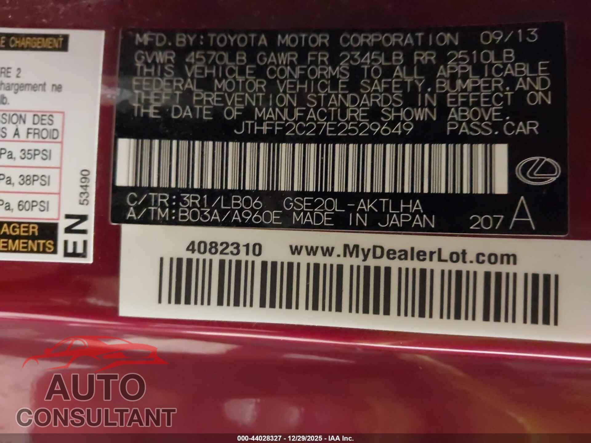 LEXUS IS 250C 2014 - JTHFF2C27E2529649